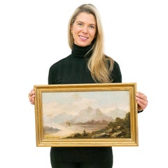 Alfred de Breanski Sr. Olio su tela Loch scozzese con pescatore