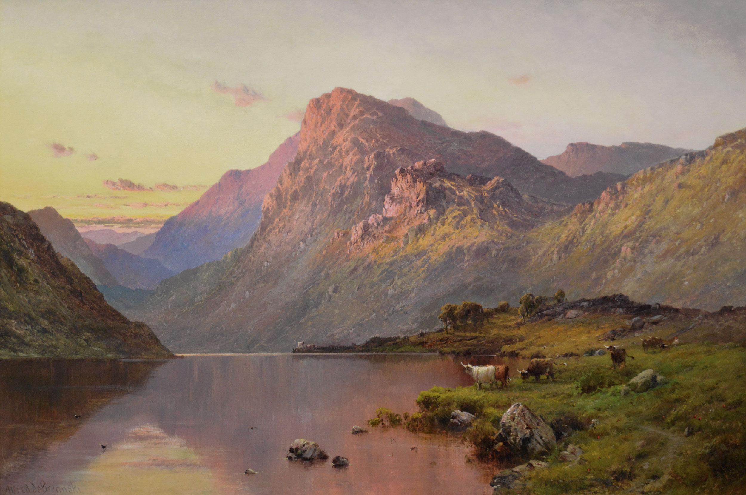 Peinture à l'huile des Highlands écossais du 19e siècle représentant le Loch Lubnaig - Painting de Alfred de Breanski Sr.