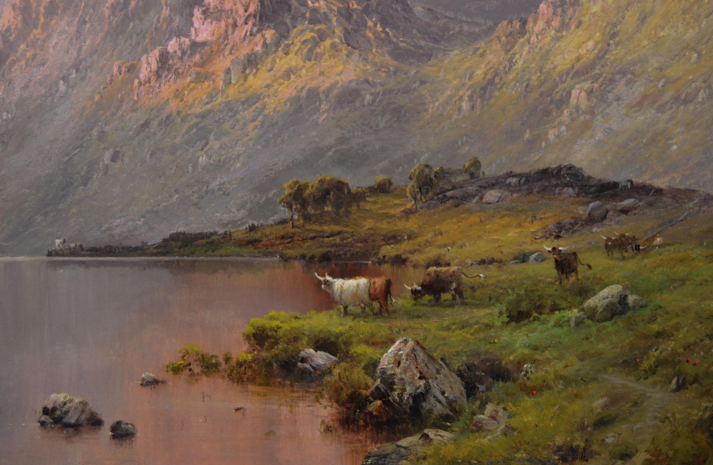 Peinture à l'huile des Highlands écossais du 19e siècle représentant le Loch Lubnaig - Victorien Painting par Alfred de Breanski Sr.