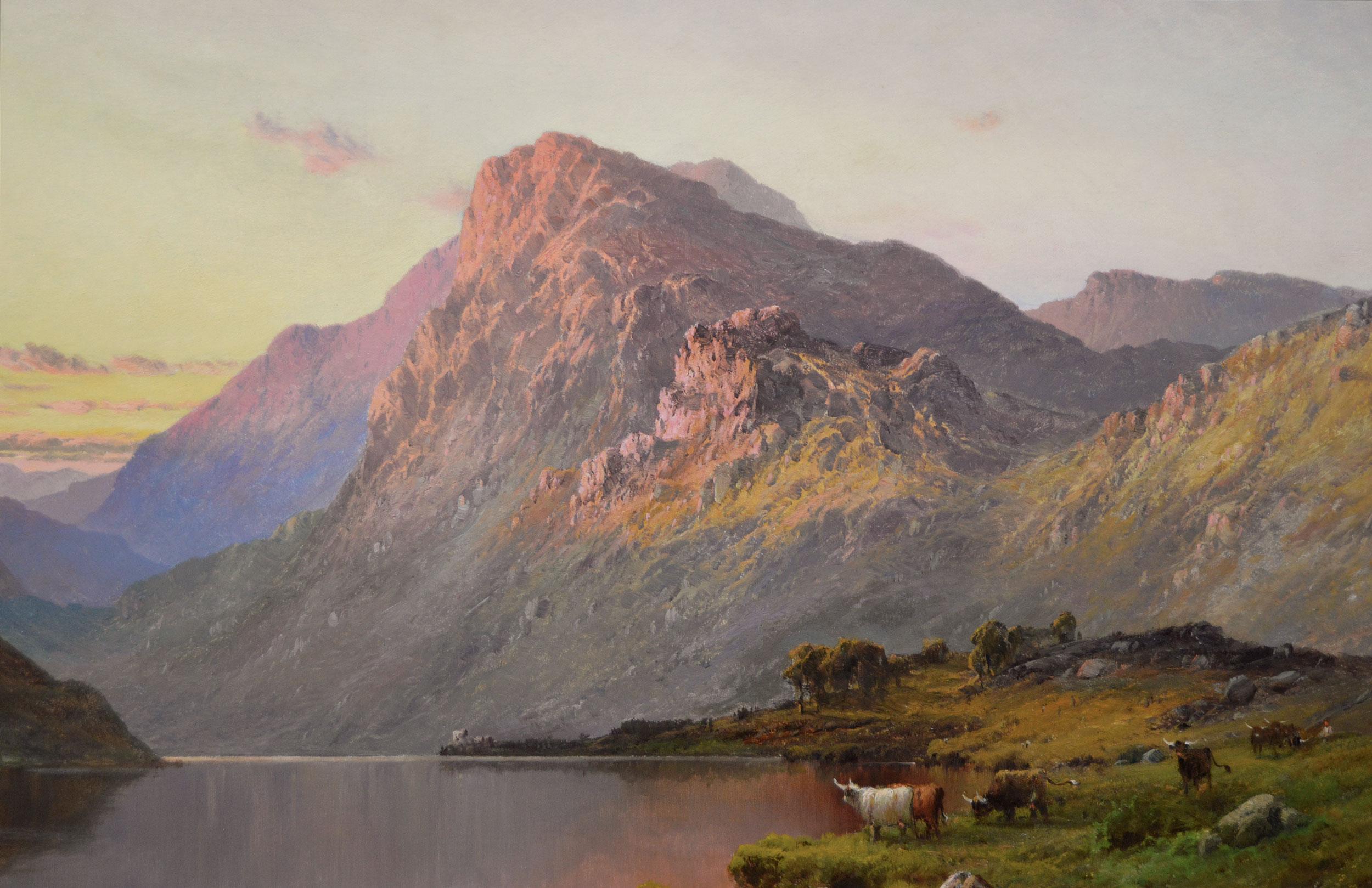 Peinture à l'huile des Highlands écossais du 19e siècle représentant le Loch Lubnaig en vente 2