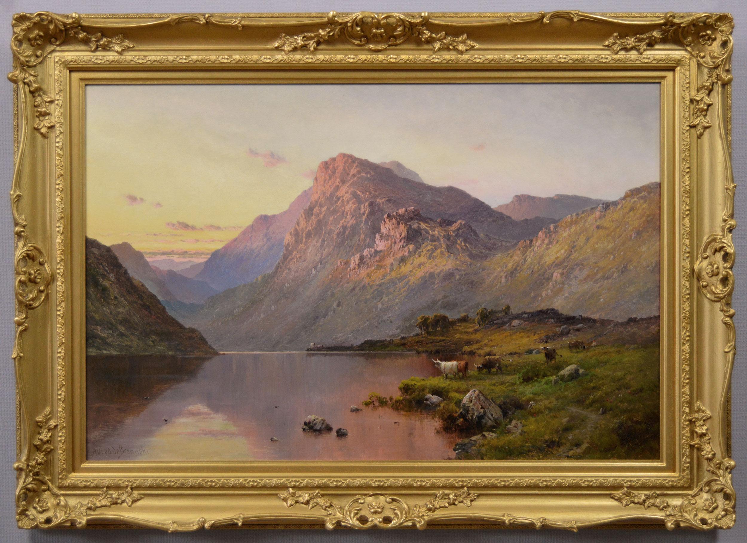 Landscape Painting Alfred de Breanski Sr. - Peinture à l'huile des Highlands écossais du 19e siècle représentant le Loch Lubnaig