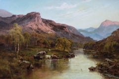 Pittura ad olio del XIX secolo di un paesaggio fluviale gallese vicino a Betws-y-Coed