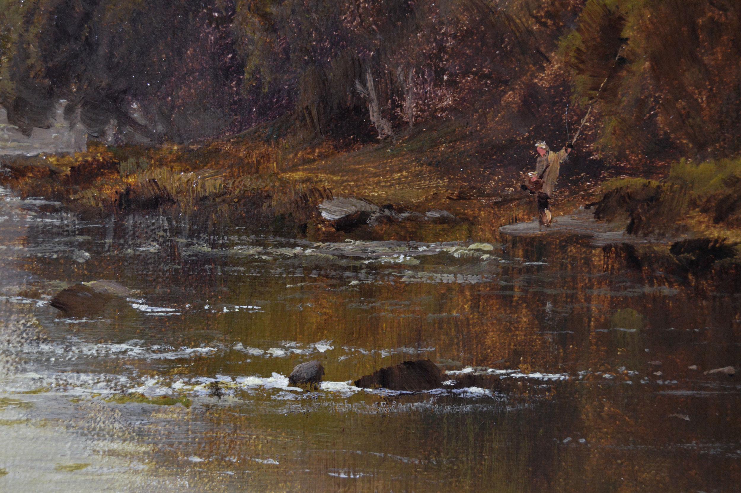 19th Century Welsh river landscape oil painting near Betws-y-Coed  - Brown Animal Painting by Alfred de Breanski Sr.