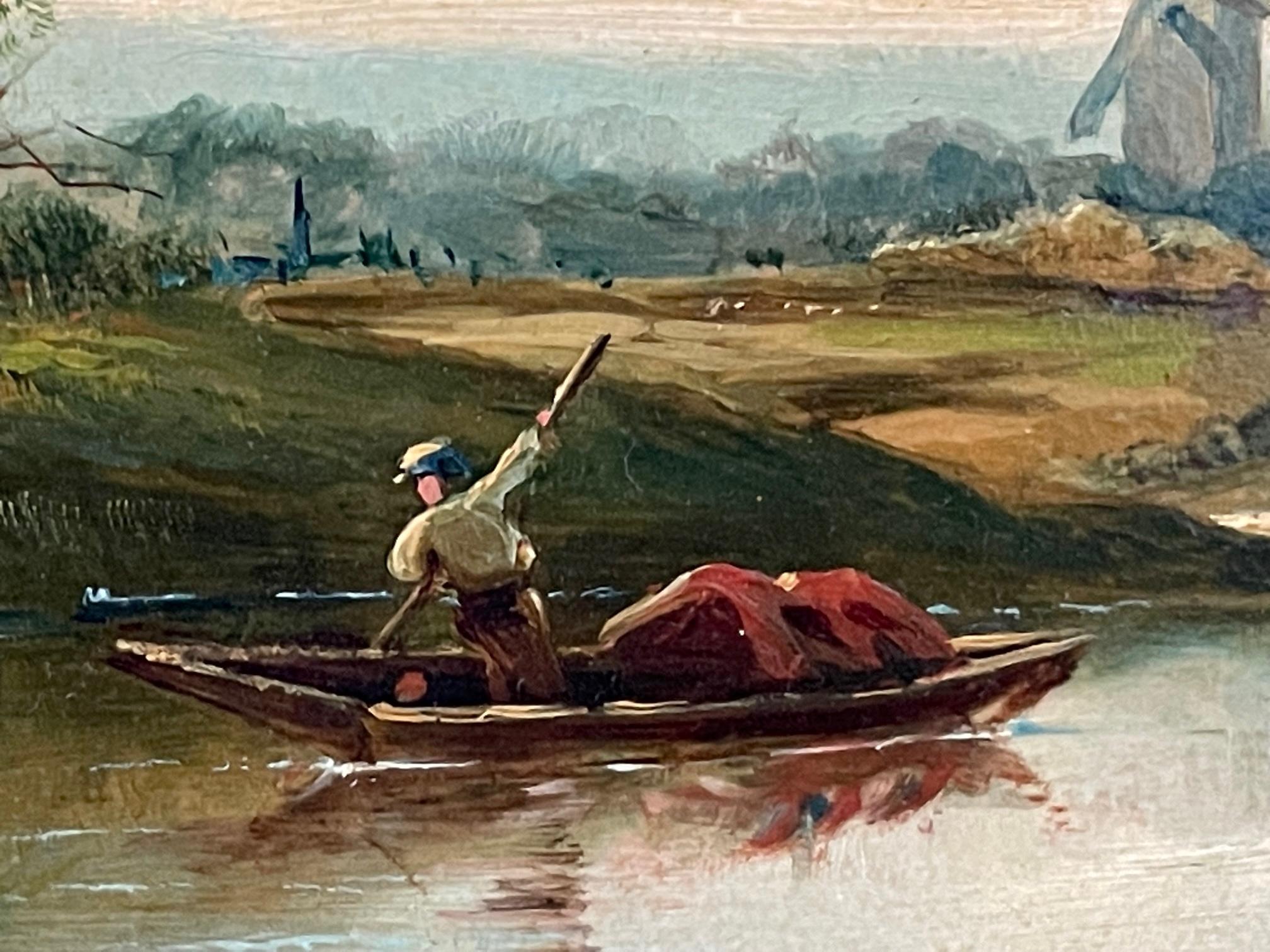 Un paysage du Suffolk avec un ferryman - Impressionnisme Painting par Alfred de Breanski Sr.