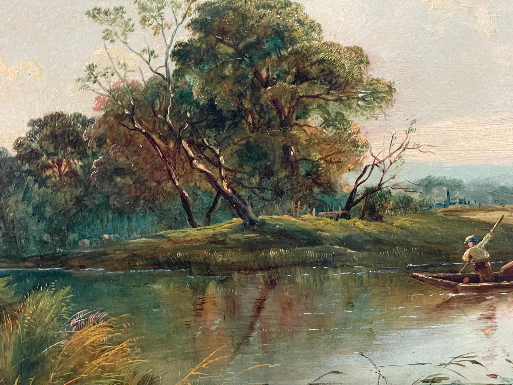 A Suffolk Landscape with Ferryman - Impressionist Painting by Alfred de Breanski Sr.