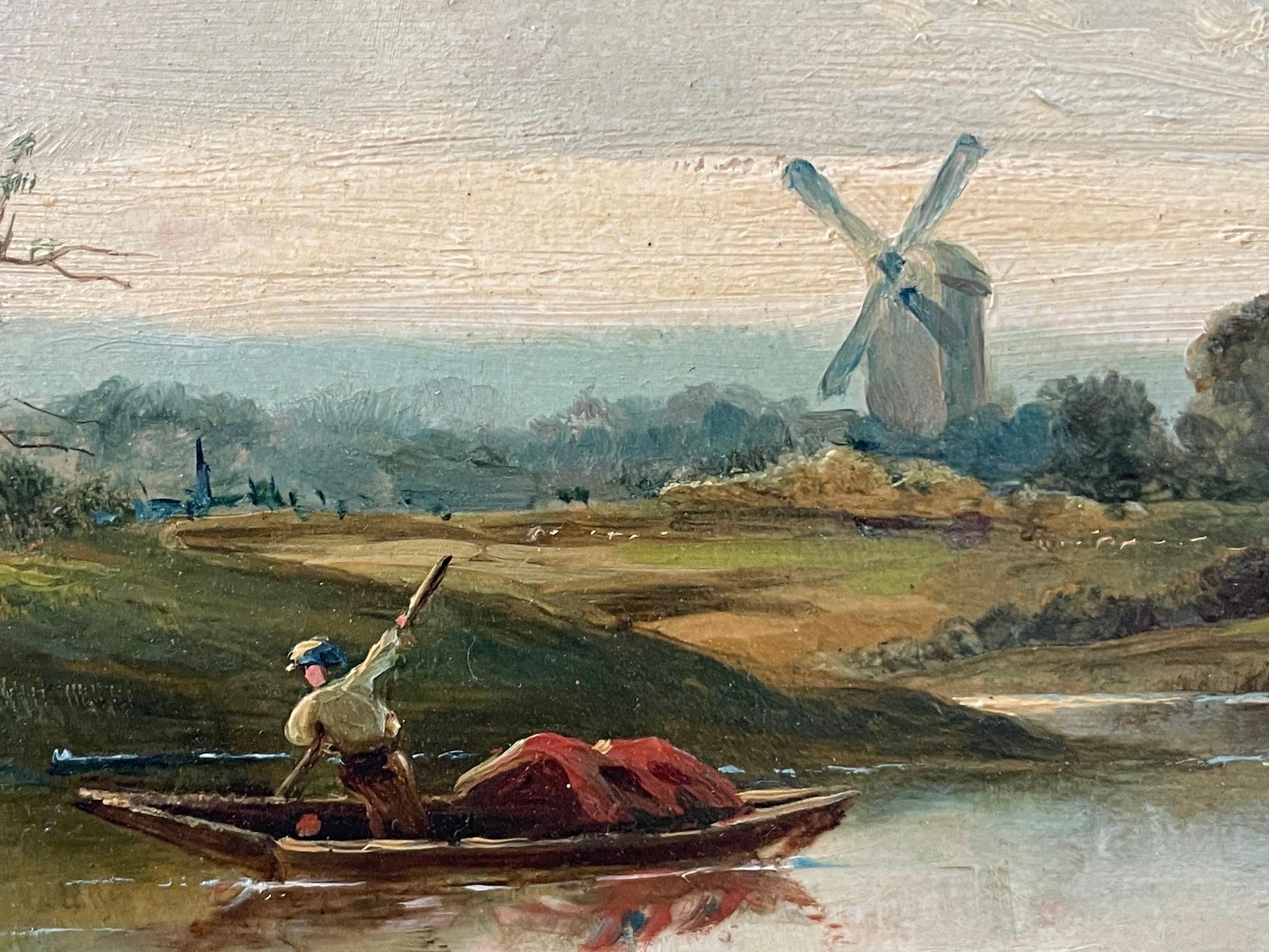 A Suffolk Landscape with Ferryman - Brown Landscape Painting by Alfred de Breanski Sr.