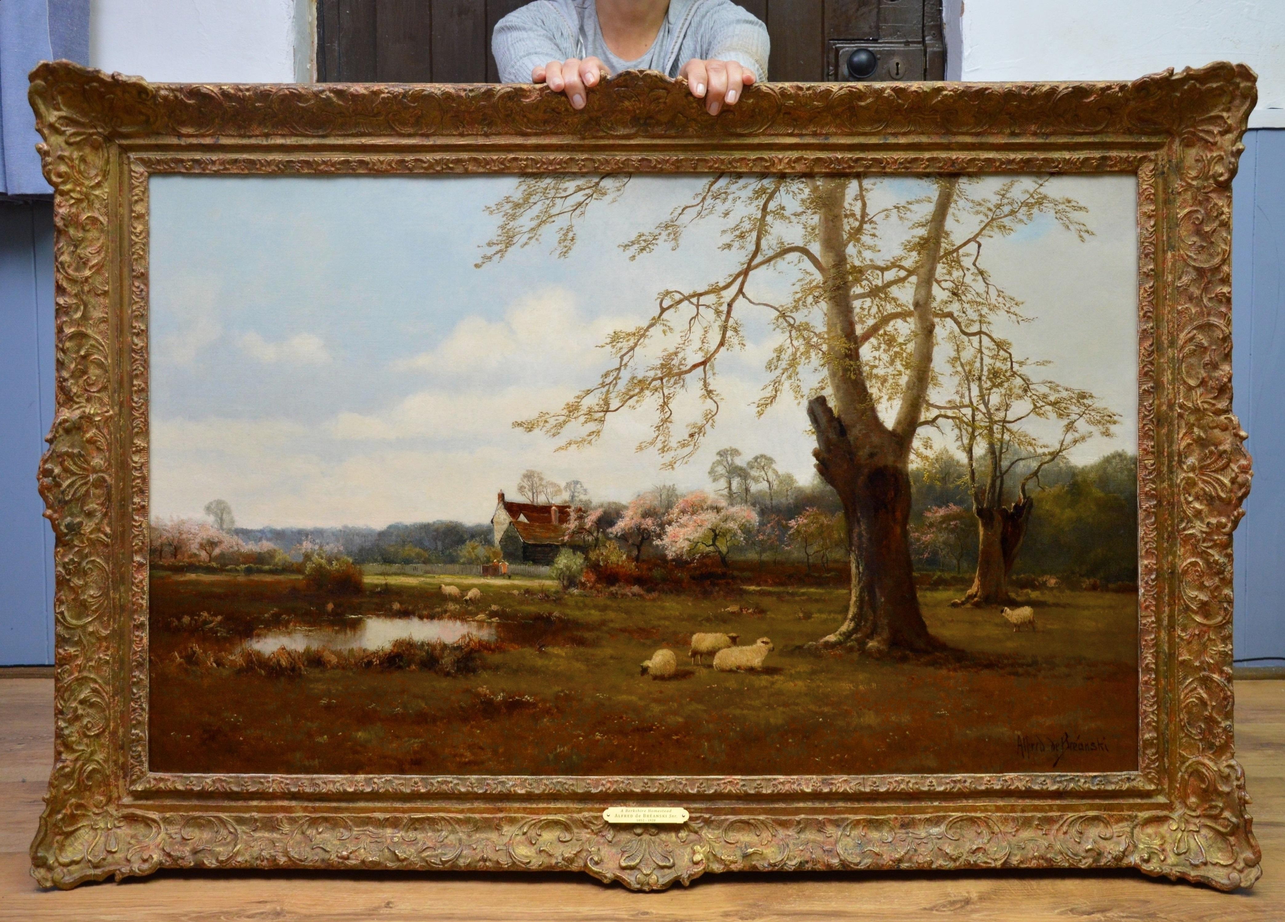 Berkshire Homestead - Englische Landschaft:: Ölgemälde des 19. Jahrhunderts - de Breanski – Painting von Alfred de Breanski Sr.