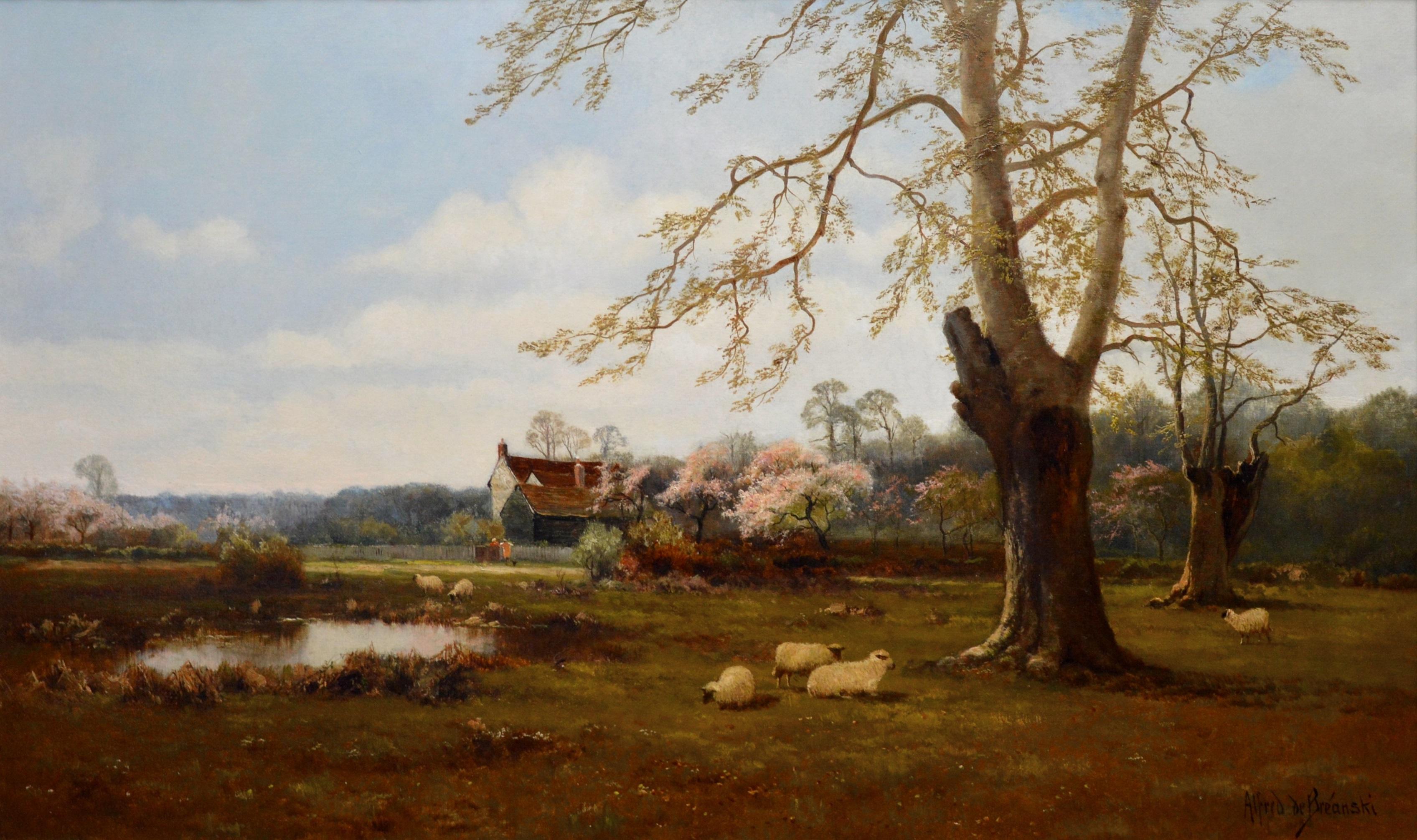 Berkshire Homestead - Englische Landschaft:: Ölgemälde des 19. Jahrhunderts - de Breanski (Viktorianisch), Painting, von Alfred de Breanski Sr.