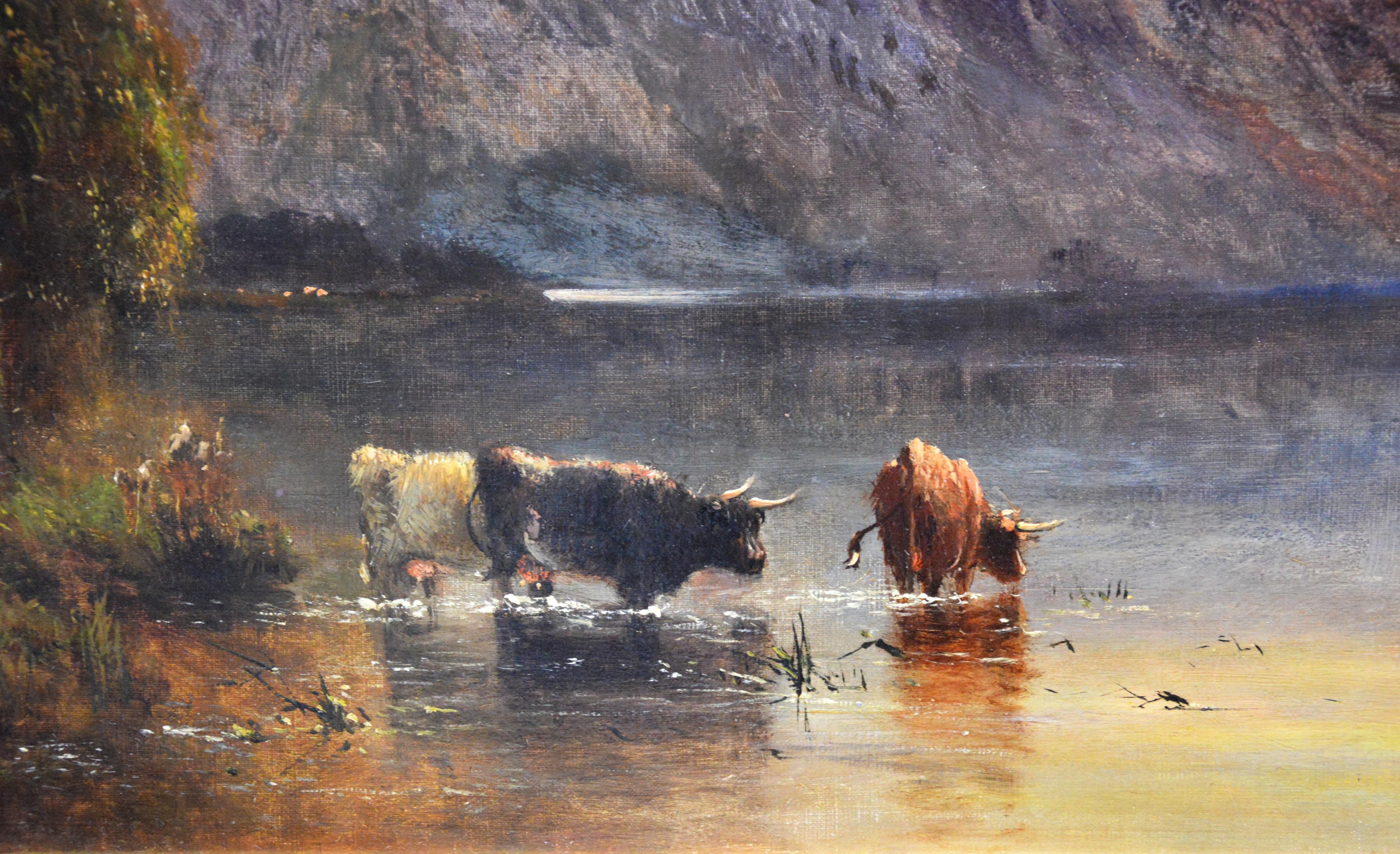 Falcon Craig, Derwentshire - Large 19th Century Landscape Oil Painting - Brown Animal Painting by Alfred de Breanski Sr.