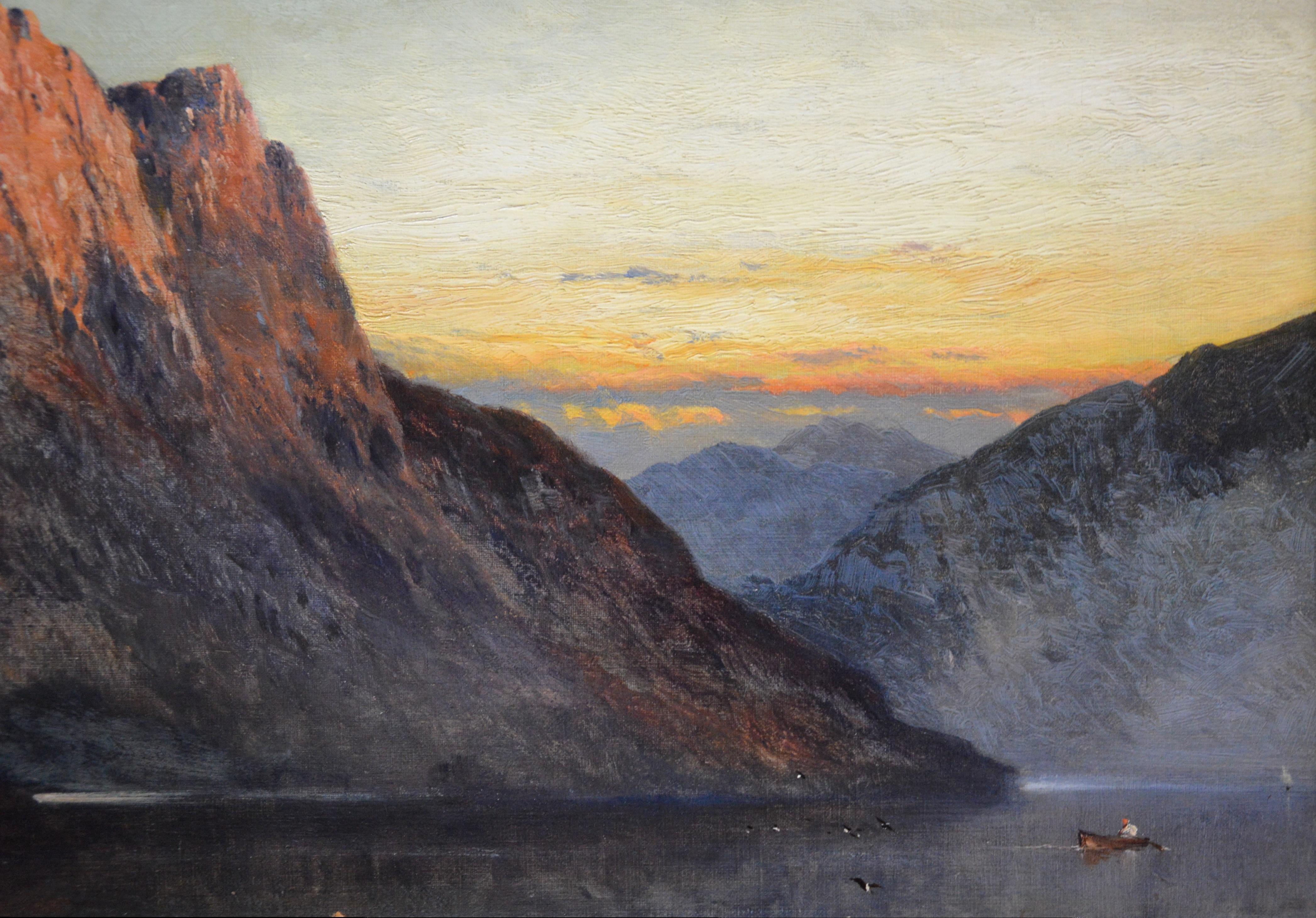 A very large fine 19th century oil on canvas depicting the famous Falcon Craig (or crag) at Derwentwater in the English Lake District by the eminent Victorian landscape painter Alfred de Bréanski Snr. (1852-1928). The painting is signed by the