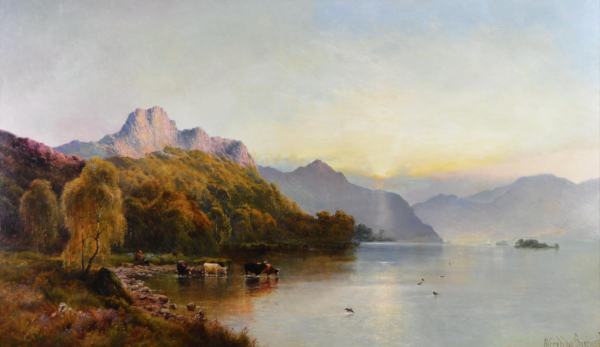 Landschafts-Ölgemälde des Windemere-Seees in großem Maßstab aus dem 19. Jahrhundert – Painting von Alfred de Breanski Sr.