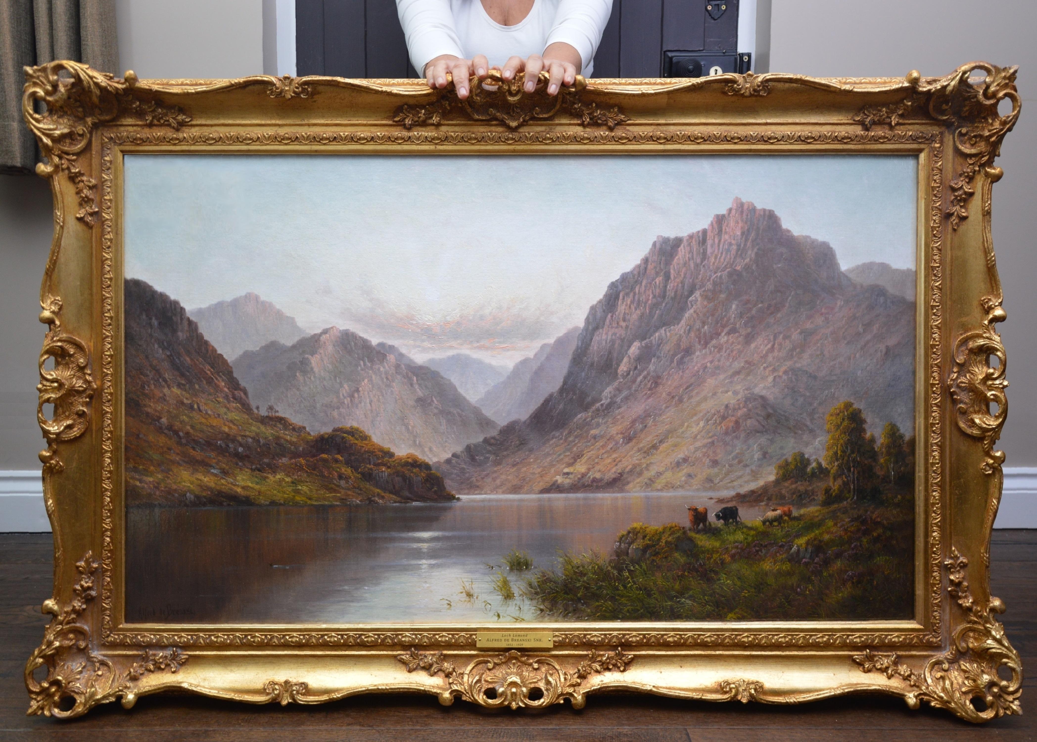 Loch Lomond - Very Large 19th Century Scottish Highlands Landscape Oil Painting  - Brown Landscape Painting by Alfred de Breanski Sr.