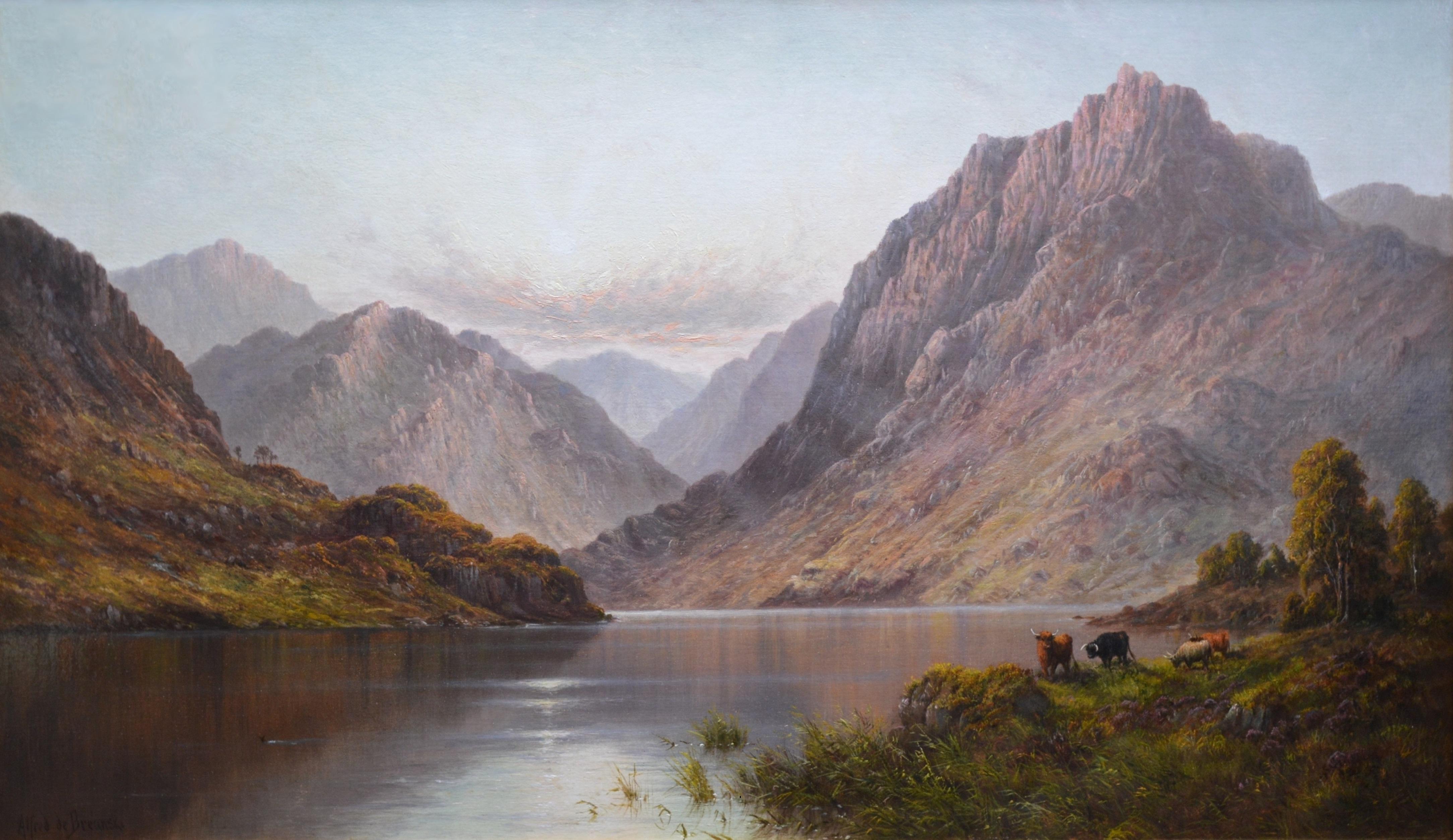 Loch Lomond - Très grande peinture à l'huile du 19ème siècle sur les paysages des Highlands écossais - Victorien Painting par Alfred de Breanski Sr.