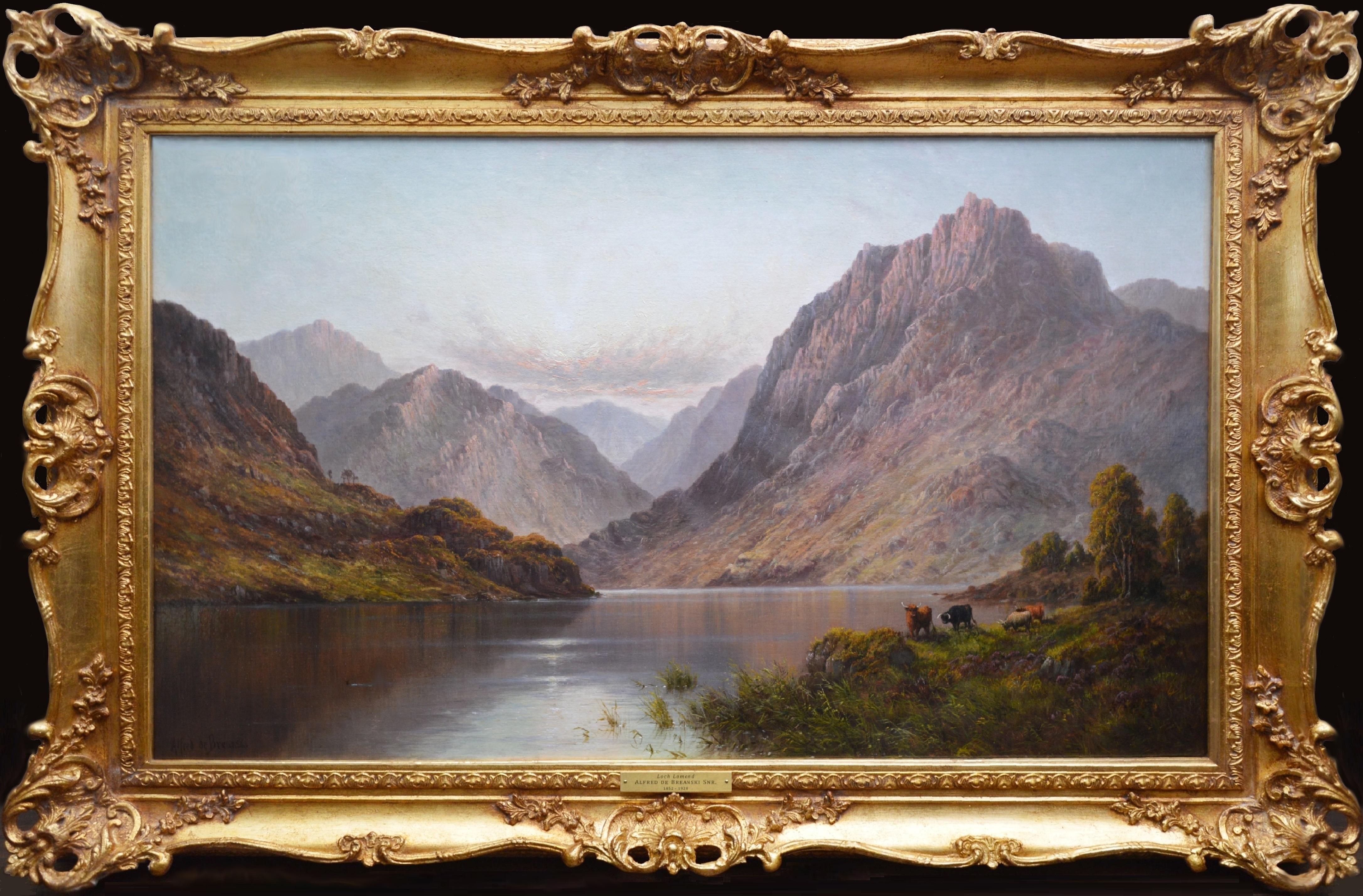 Alfred de Breanski Sr. Landscape Painting - Loch Lomond - Very Large 19th Century Scottish Highlands Landscape Oil Painting 