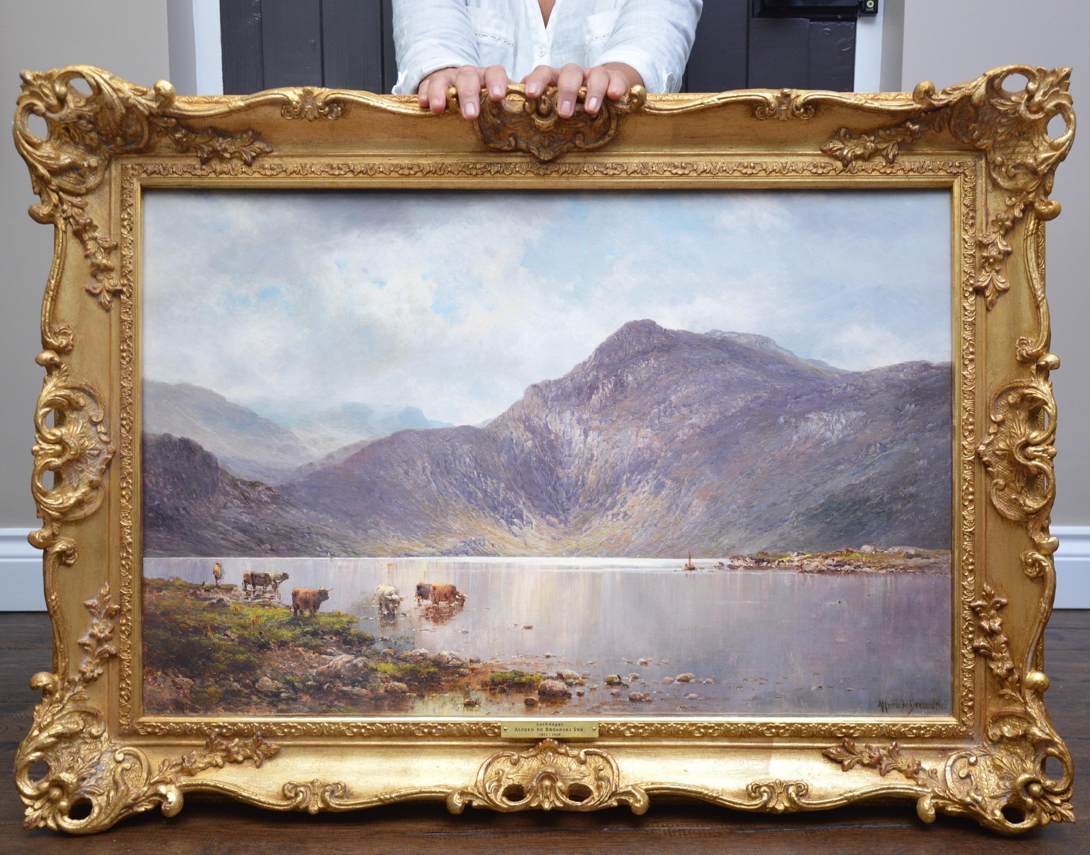 Lochnagar - 19th Century Landscape Oil Painting of the Scottish Highlands  - Gray Animal Painting by Alfred de Breanski Sr.