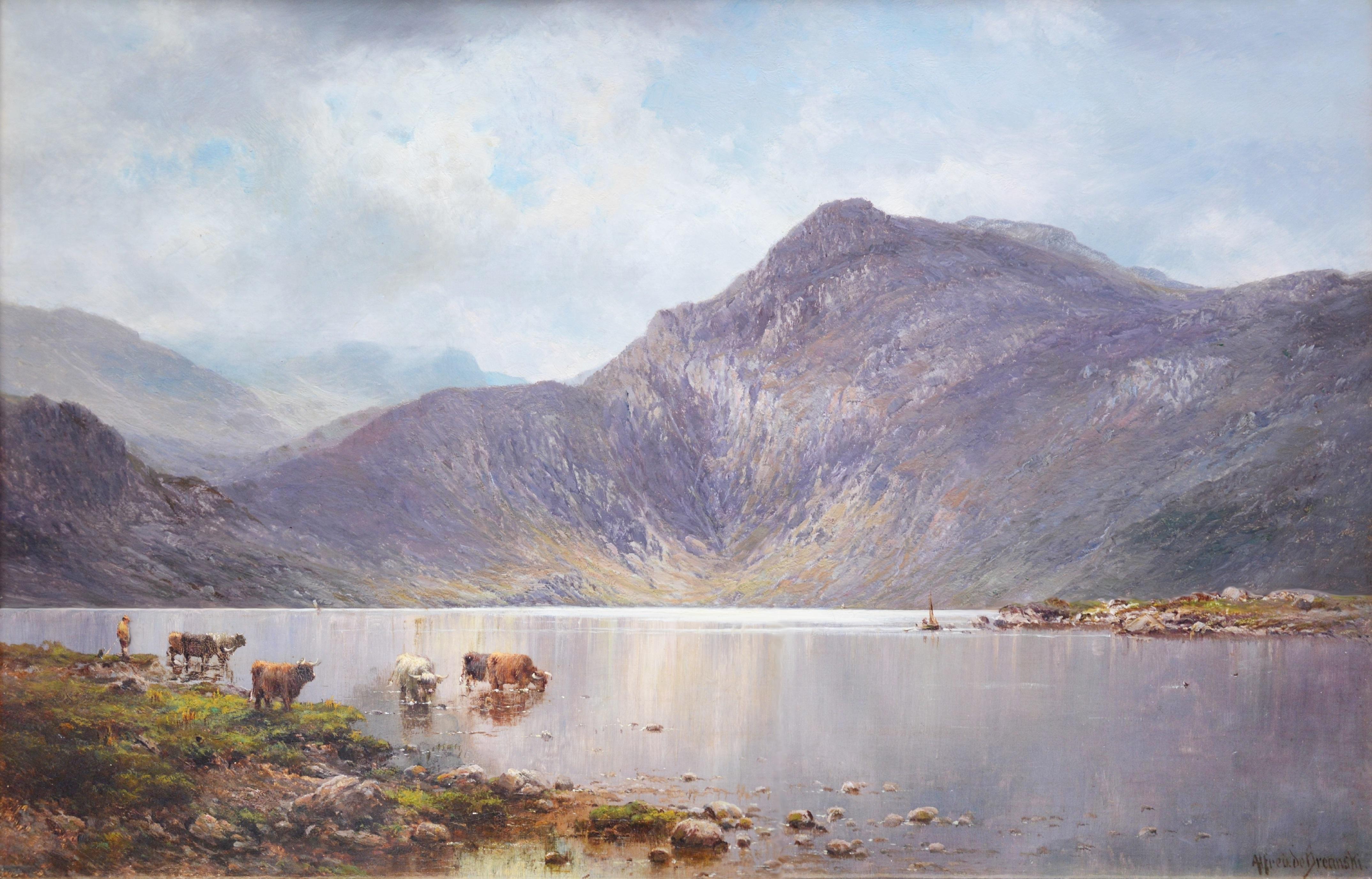 ‘Lochnagar’ by Alfred de Breanski ARCA (1852 - 1928). This large fine 19th century oil painting of the Scottish Highlands is signed by the artist and hangs in a superb quality, newly commissioned, gold metal leaf frame.  

As with all of the