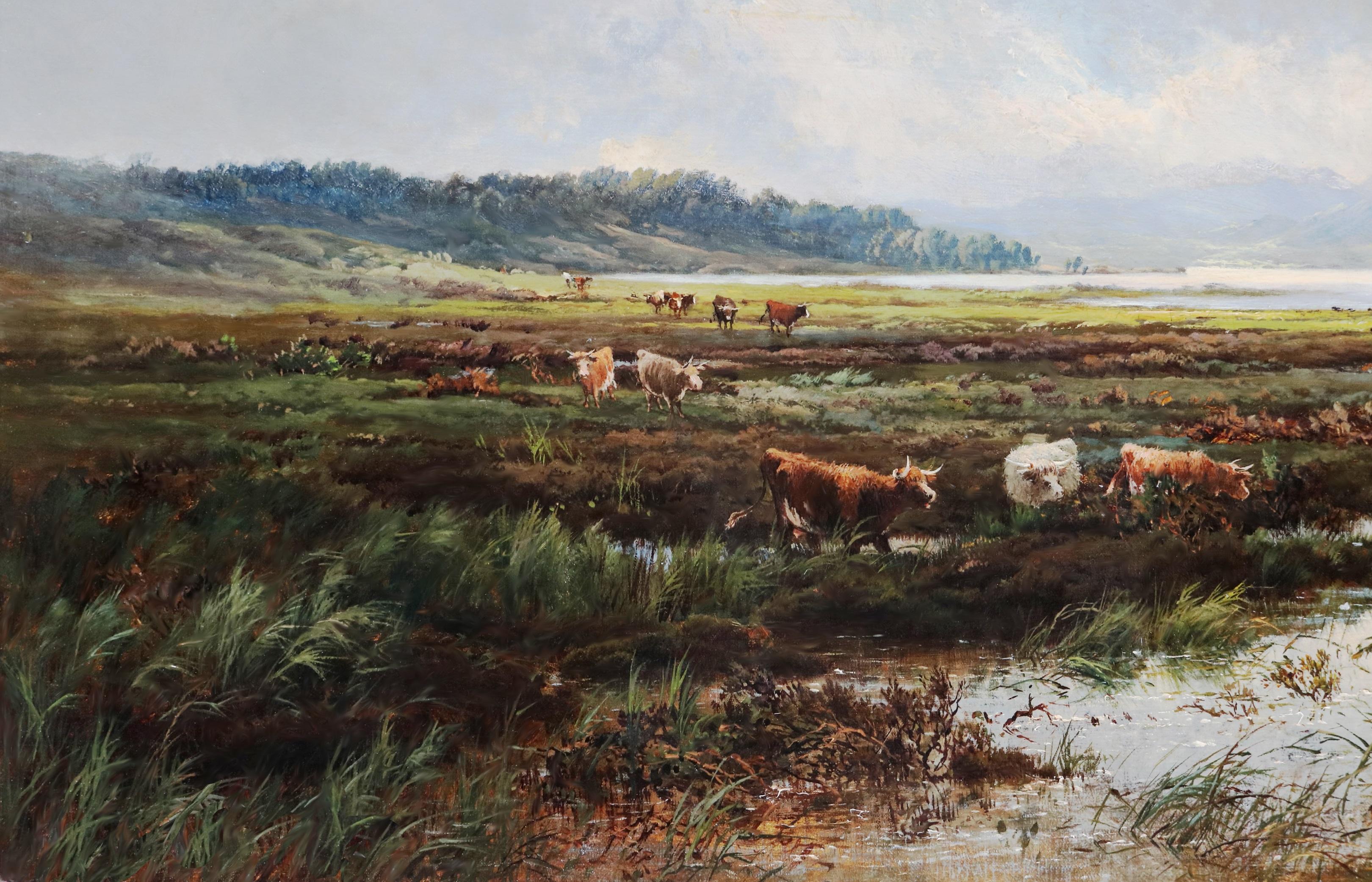 Morecambe Bay - Großes Ölgemälde aus dem 19. Jahrhundert Royal Academy Exhibition 1877 (Grau), Landscape Painting, von Alfred de Breanski Sr.