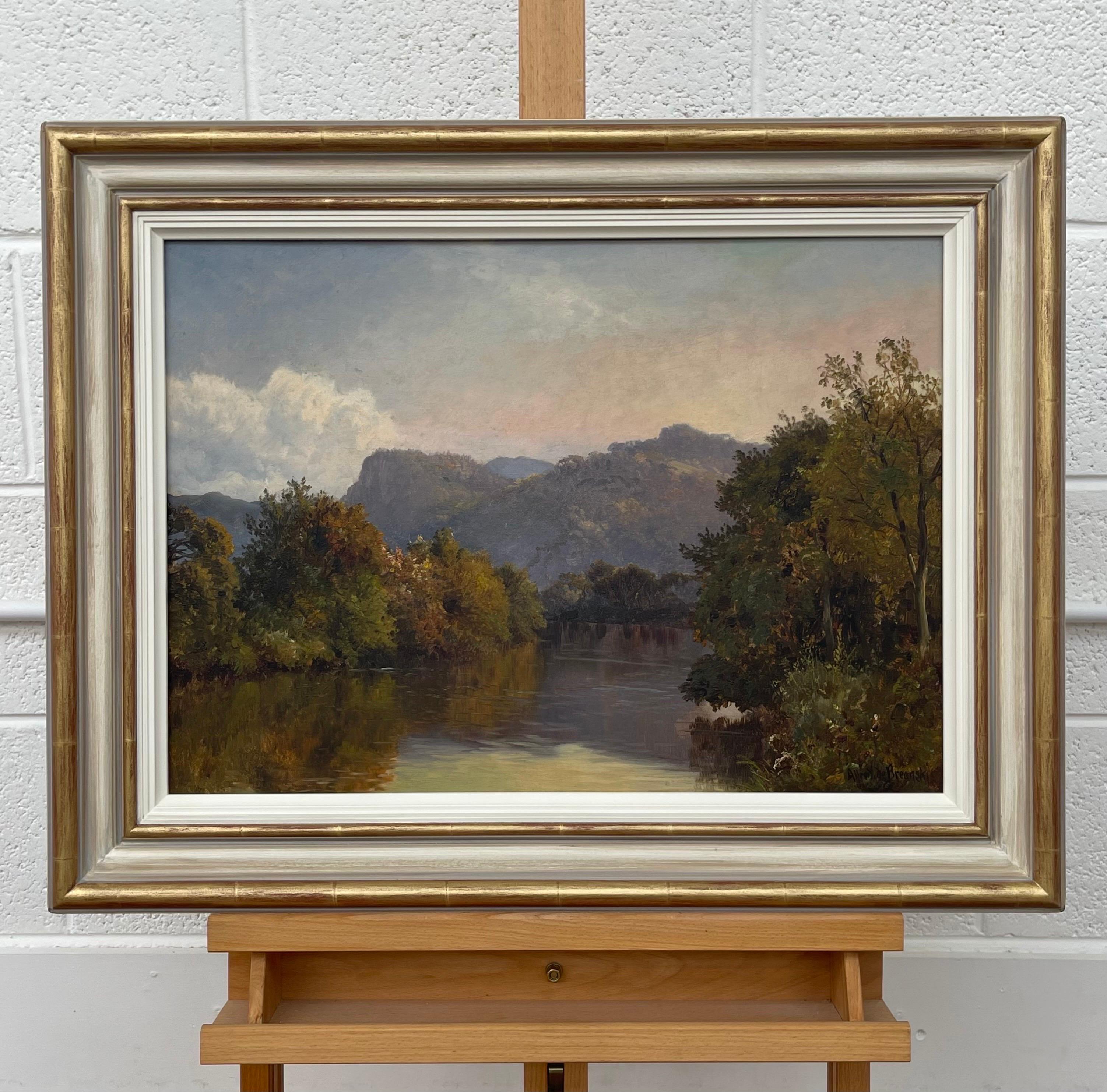 River Landscape Painting of the Scottish Highlands by 19th Century British Artist, Alfred De Breanski Snr, (1852 - 1928). Signed on the front (lower right). Framed in a brand new hand-finished moulding of the highest quality. 

Art measures 22 x 16