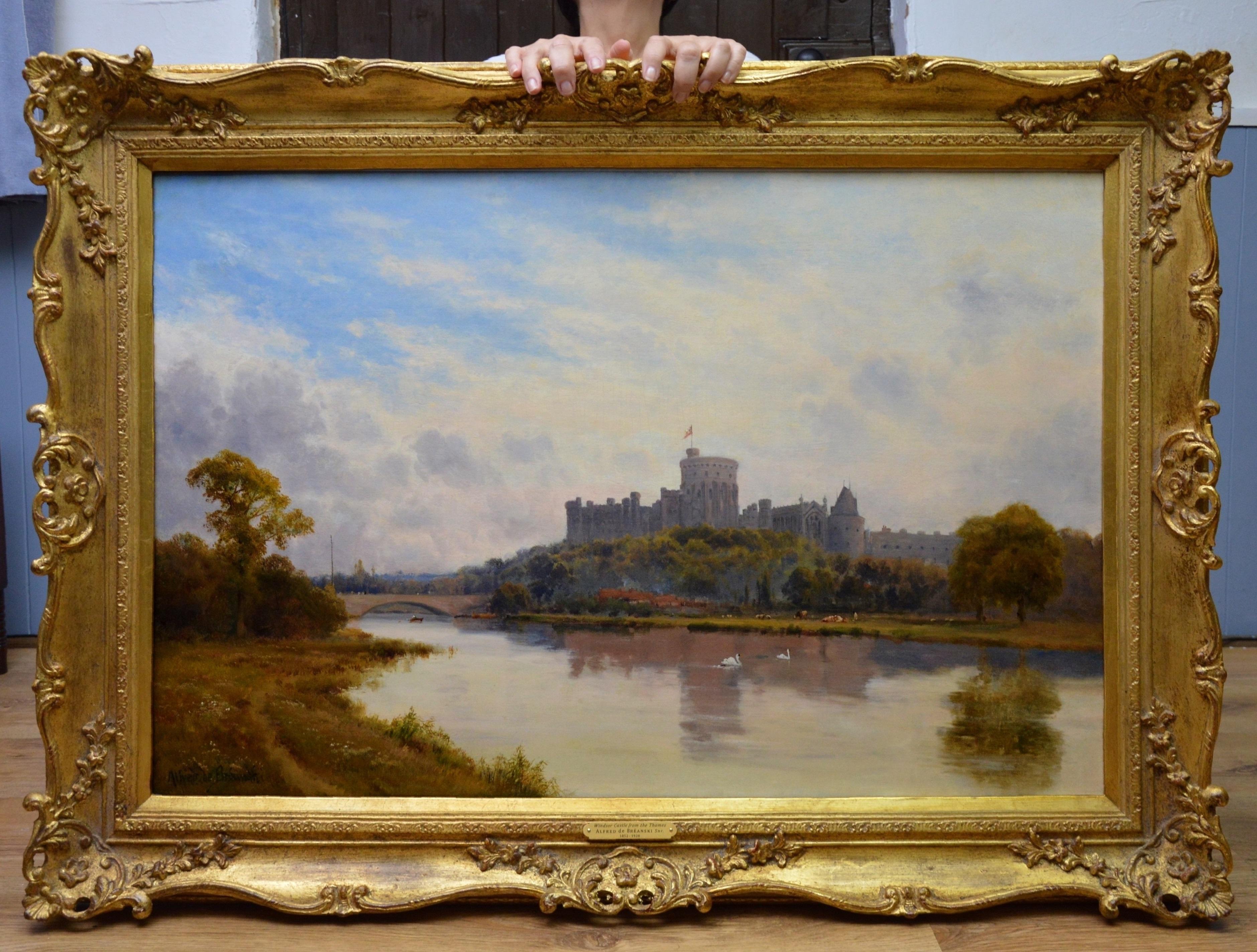 Windsor Castle from the Thames - 19th Century Royal Victorian River Landscape - Painting by Alfred de Breanski Sr.