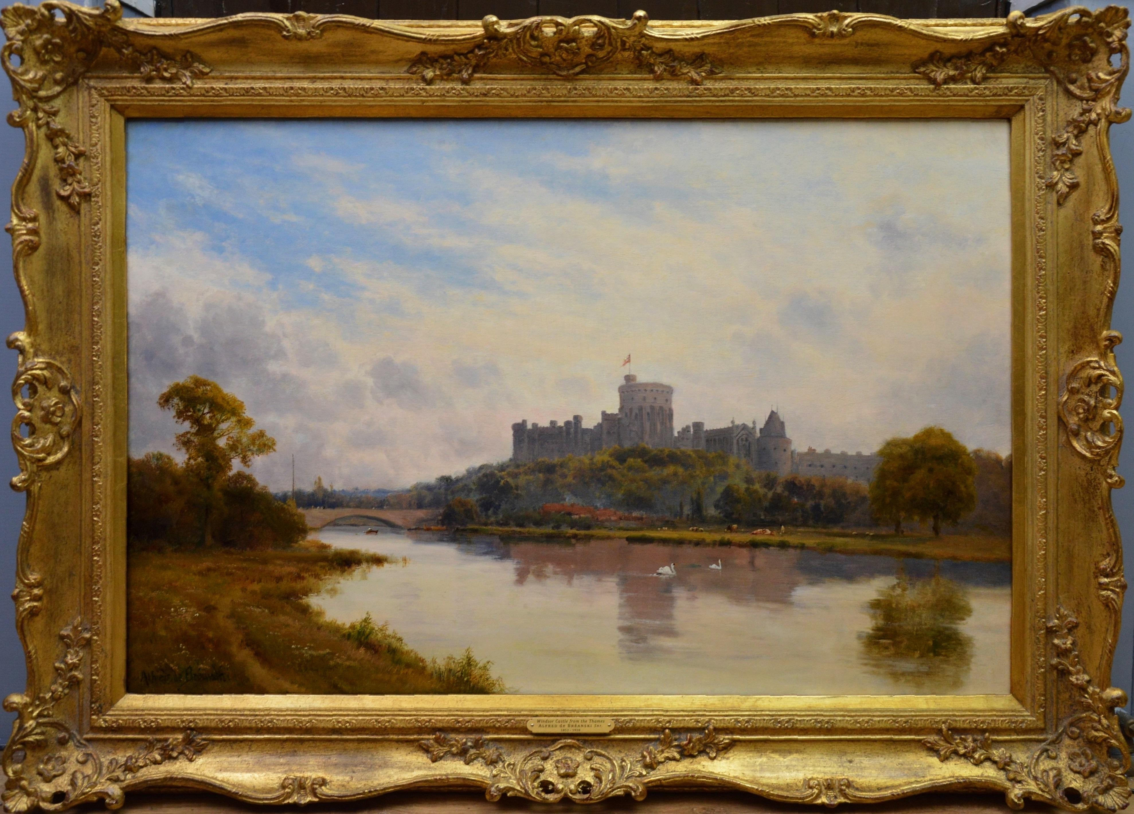 Alfred de Breanski Sr. Landscape Painting - Windsor Castle from the Thames - 19th Century Royal Victorian River Landscape