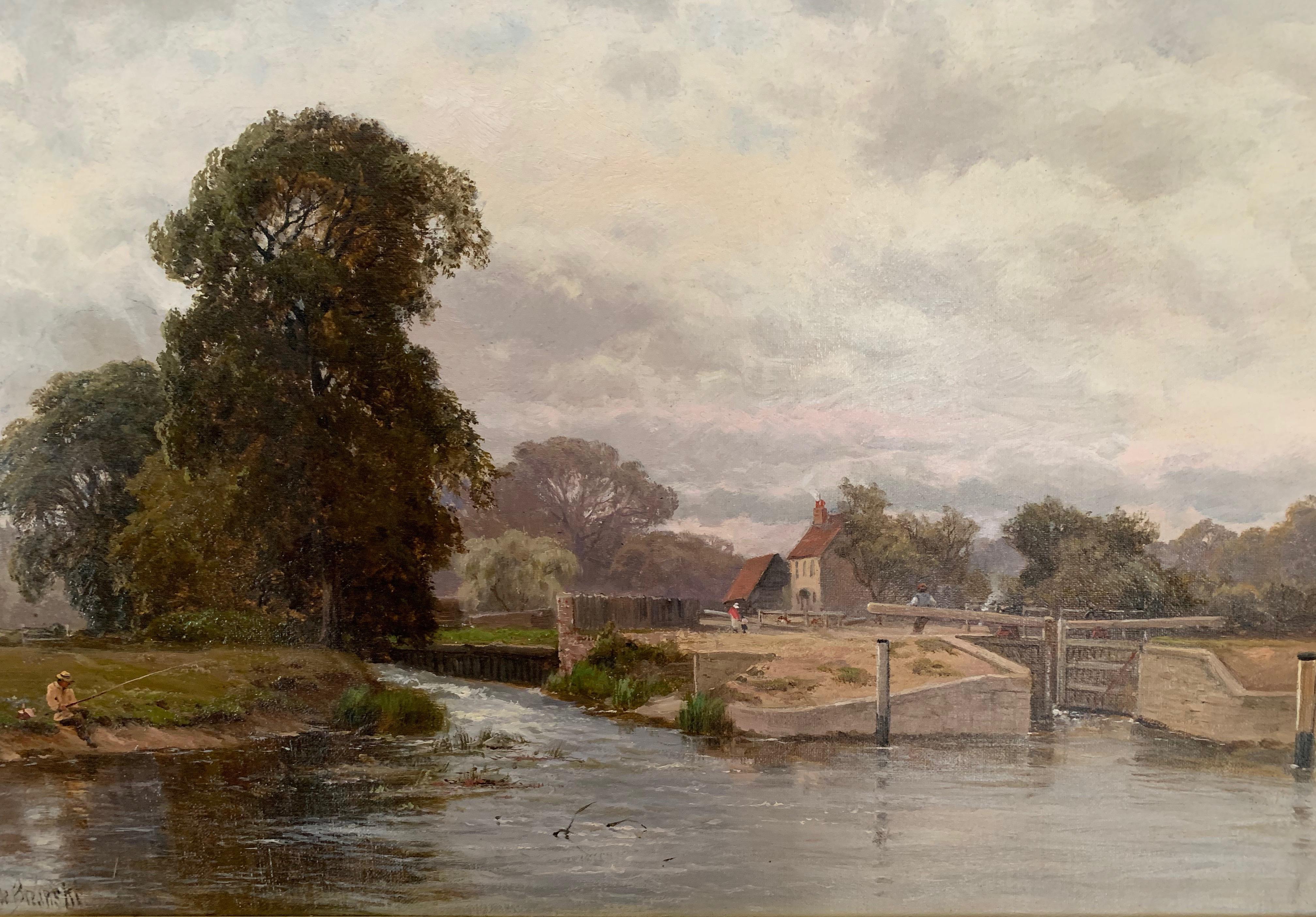 Winsor Lock, On the River Thames, Near London, England - Victorian Painting by Alfred de Breanski Sr.