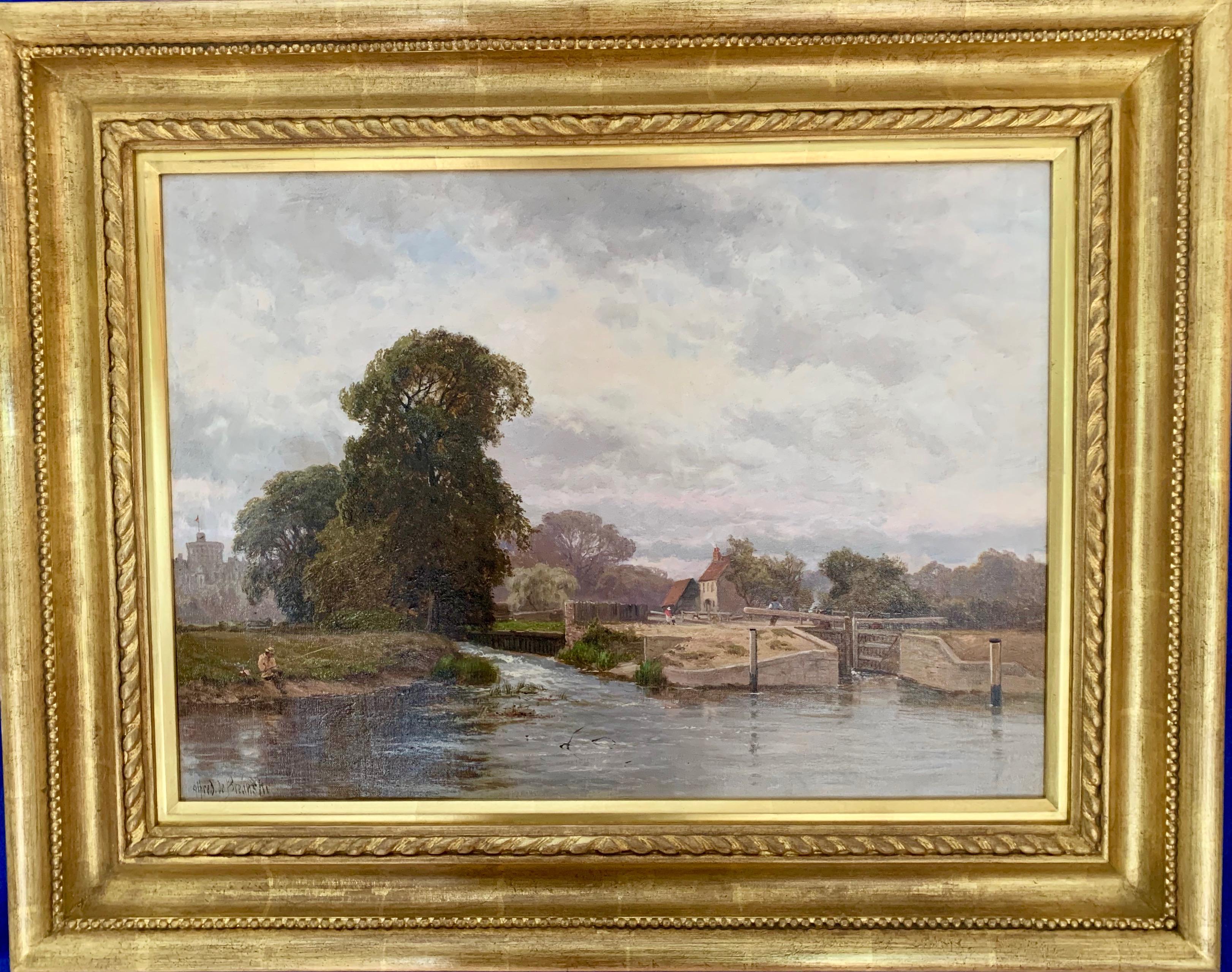 Alfred de Breanski Sr. Landscape Painting - Winsor Lock, On the River Thames, Near London, England