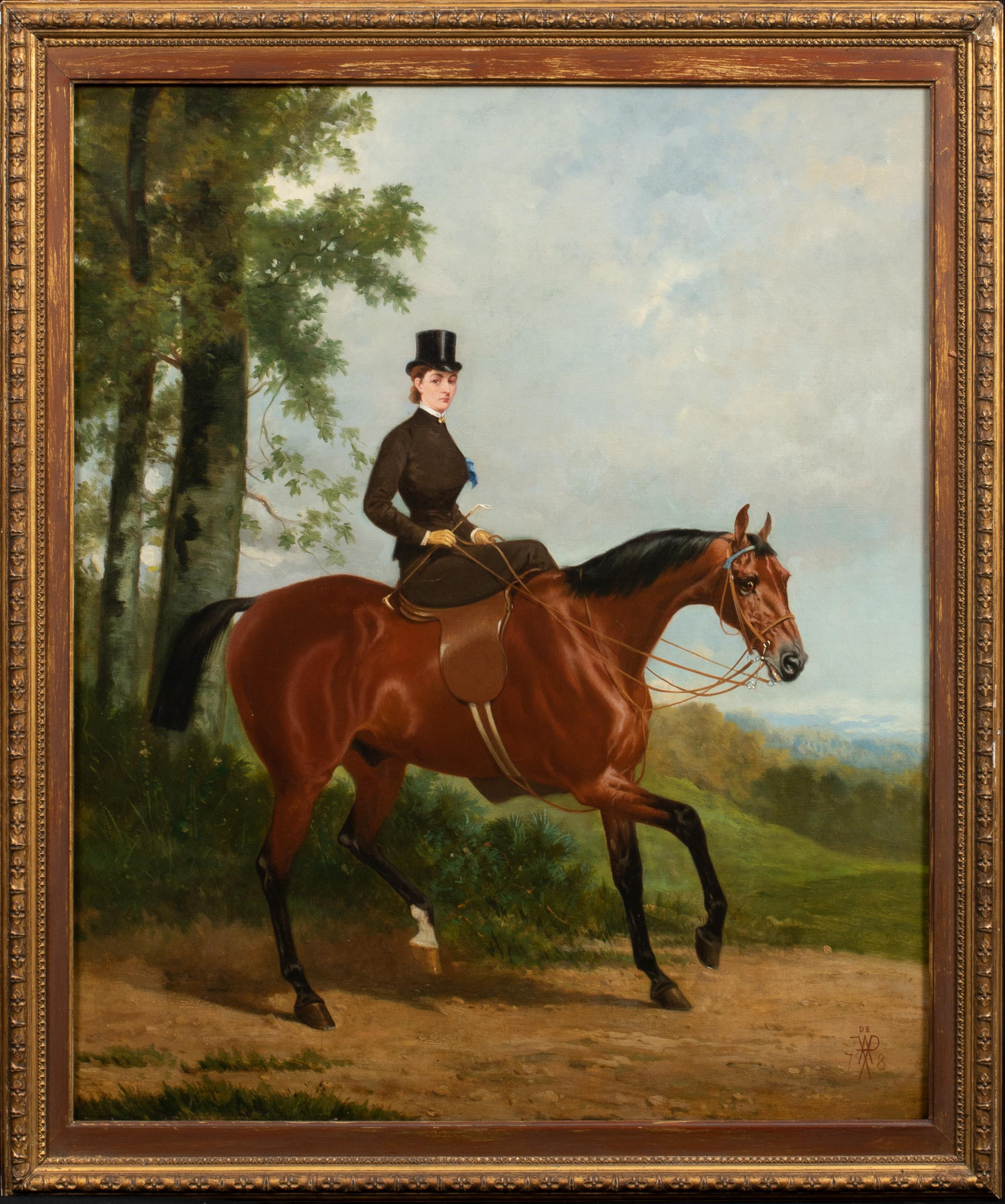 Portrait Of A Lady, said to be Mrs Clifton, Riding Sidesaddle, 19th Century  - Painting by Alfred De Prades