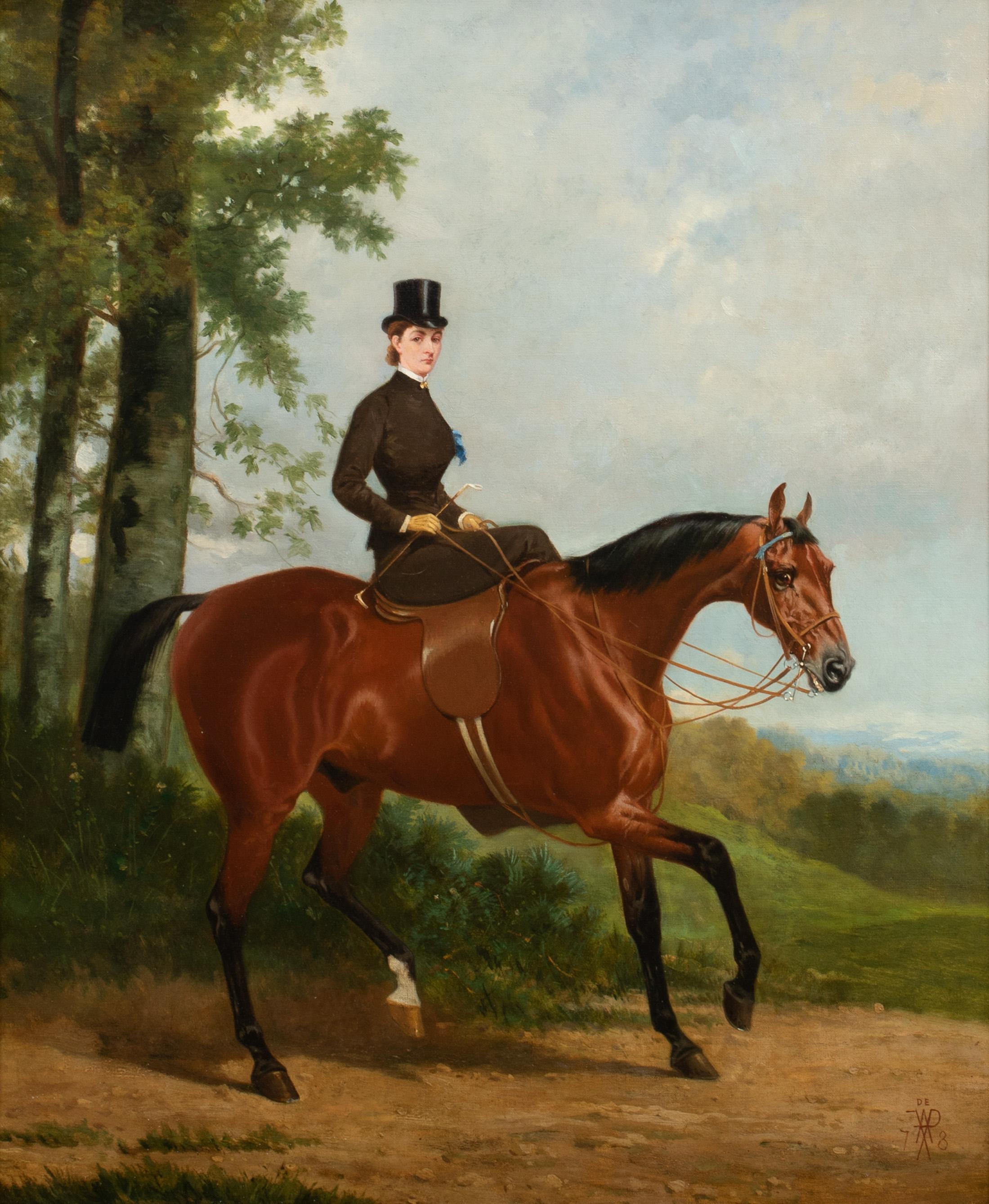 Alfred De Prades Portrait Painting - Portrait Of A Lady, said to be Mrs Clifton, Riding Sidesaddle, 19th Century 