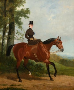 Antique Portrait Of A Lady, said to be Mrs Clifton, Riding Sidesaddle, 19th Century 