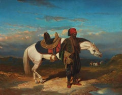 Arab Horse & Groom, Mid 19th Century Oil