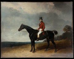 Fine 1850's Sporting Art Large Oil Painting Huntsman on Horseback in Landscape