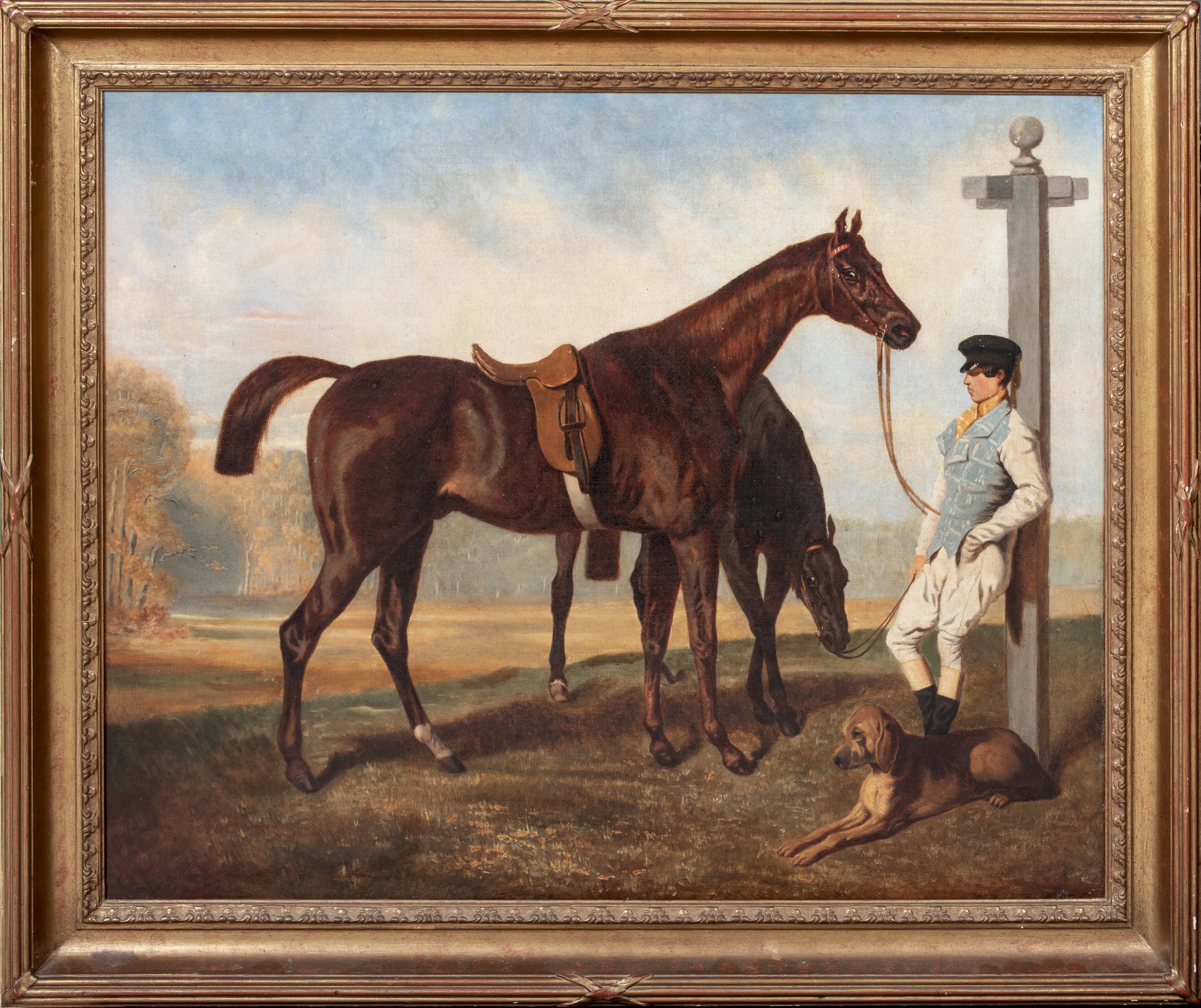 Alfred de Dreux Animal Painting - Le Lad Blanc et ses Chevaux, 19th Century