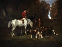 Ölgemälde, Jagdszene mit Hunden und Pferdekreis von Alfred De Dreux, 19. Jahrhundert