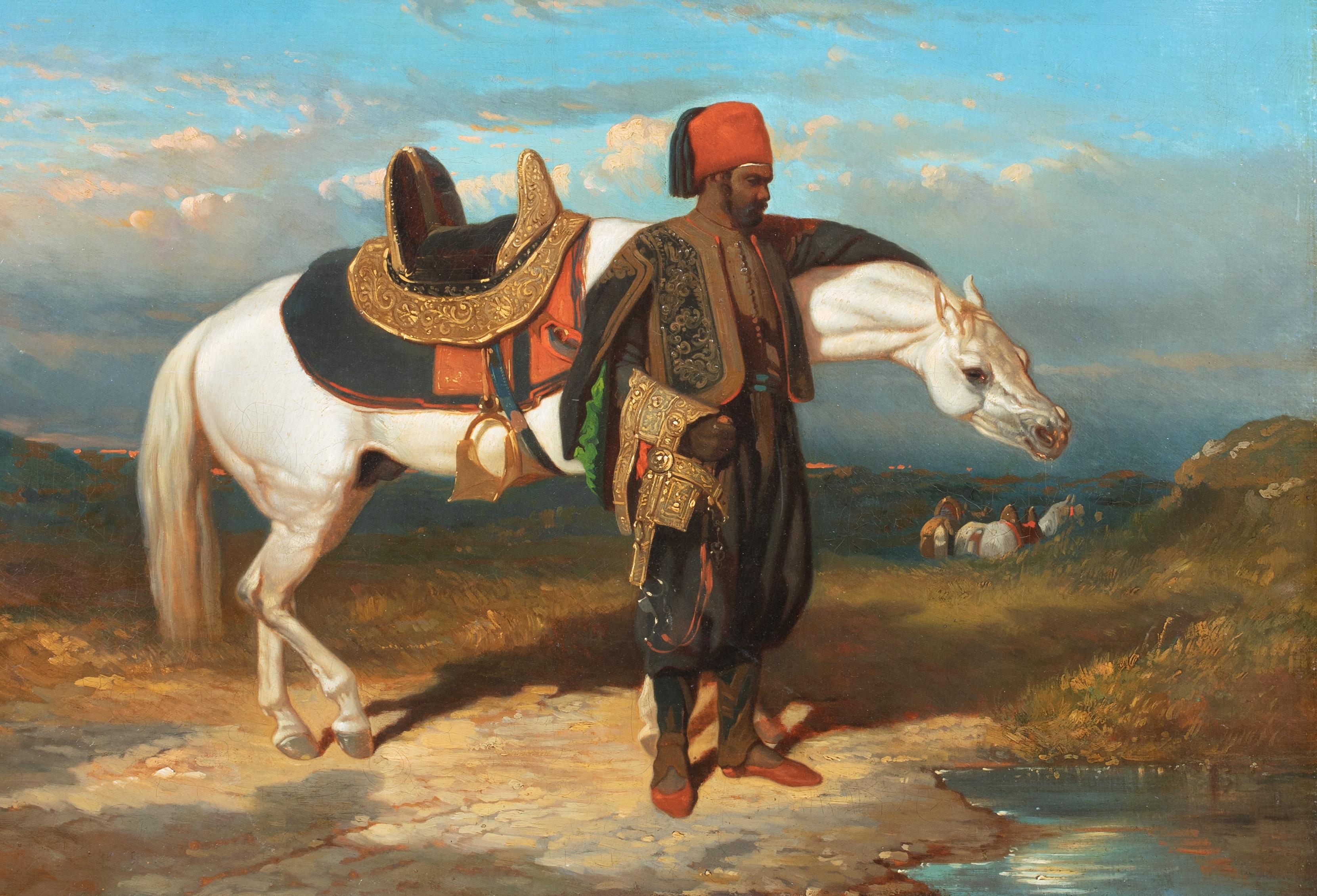 Cheval et homme arabe blancs, XIXe siècle 1