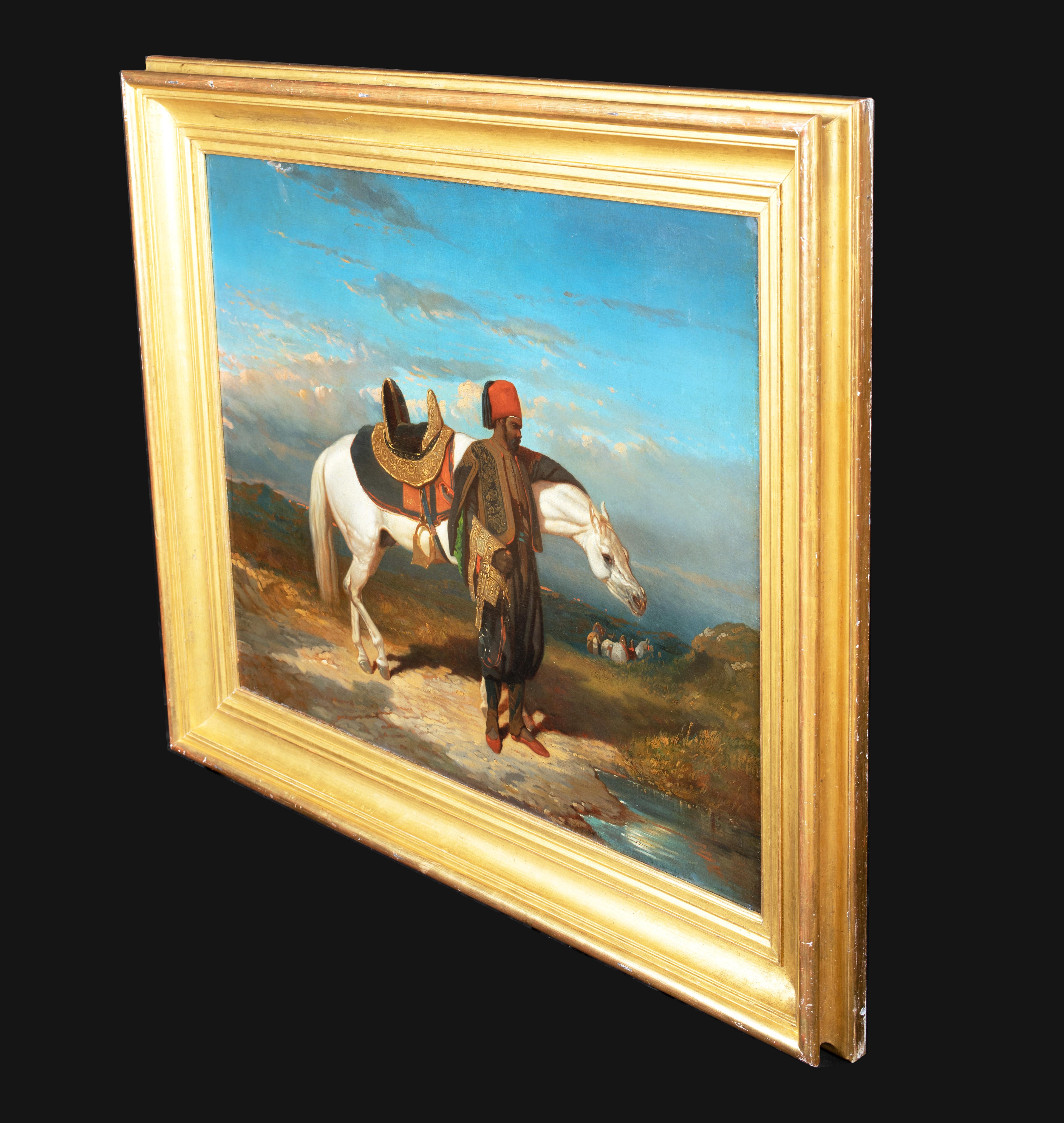 White Arabian Horse & Man, 19th Century 1