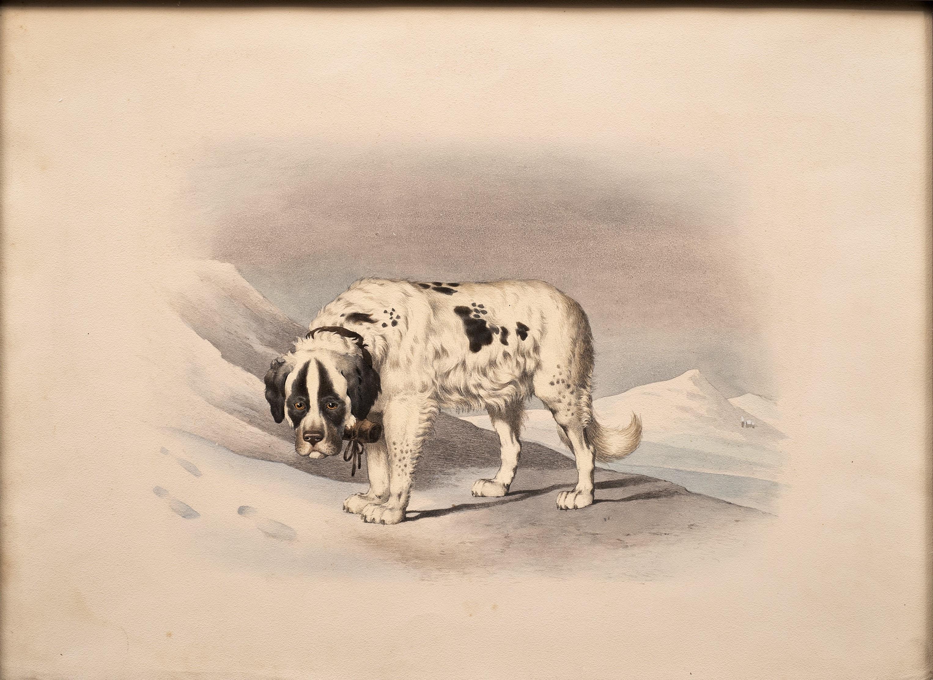 Antica litografia di cani Gusto di Alfred de Dreux, Francia ca. 1870 San Bernardo A in vendita 2
