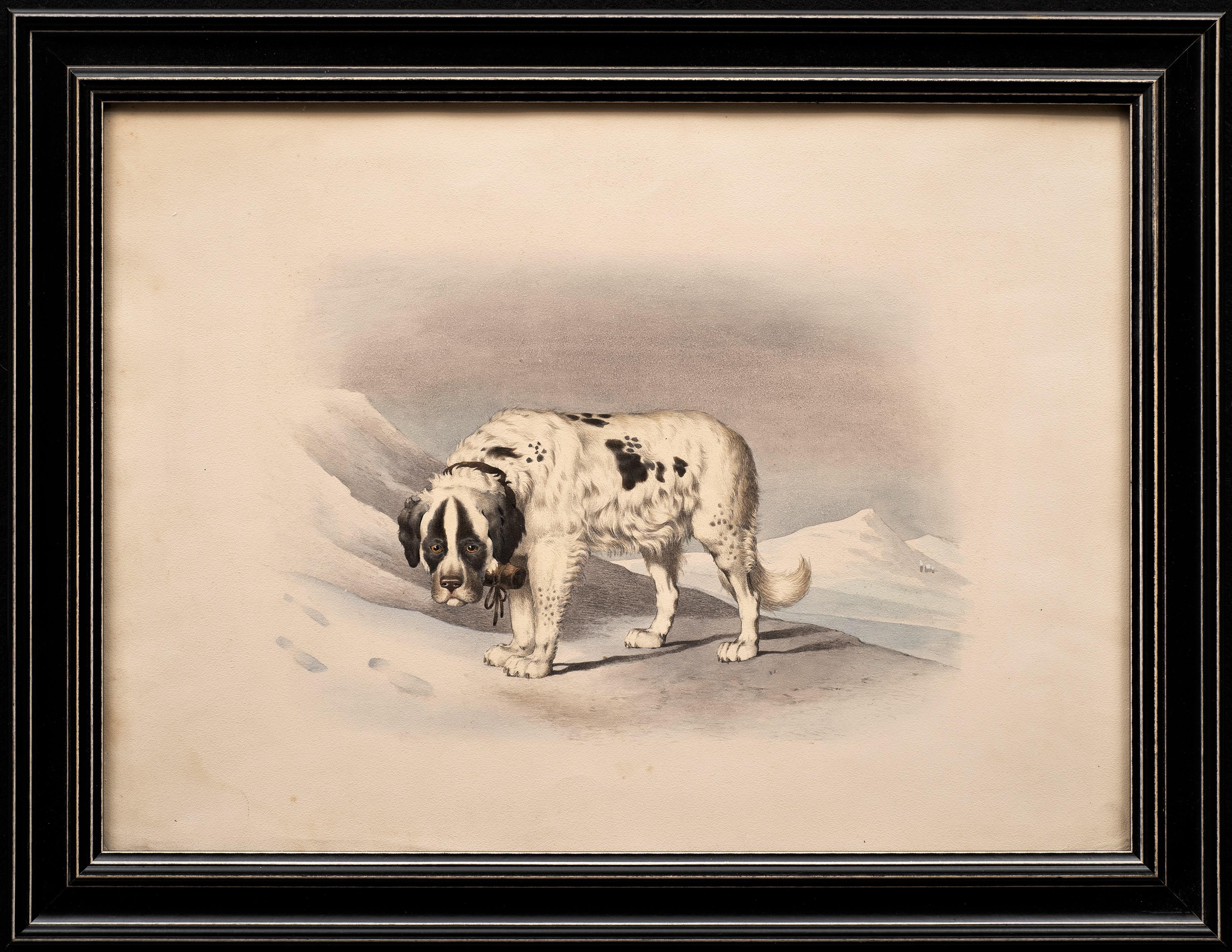 Lithographie ancienne de chien dans le goût d'Alfred de Dreux, France circa 1870 en vente 1