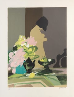 Femme nue au bouquet, Signed Lithograph by Alfred Defossez