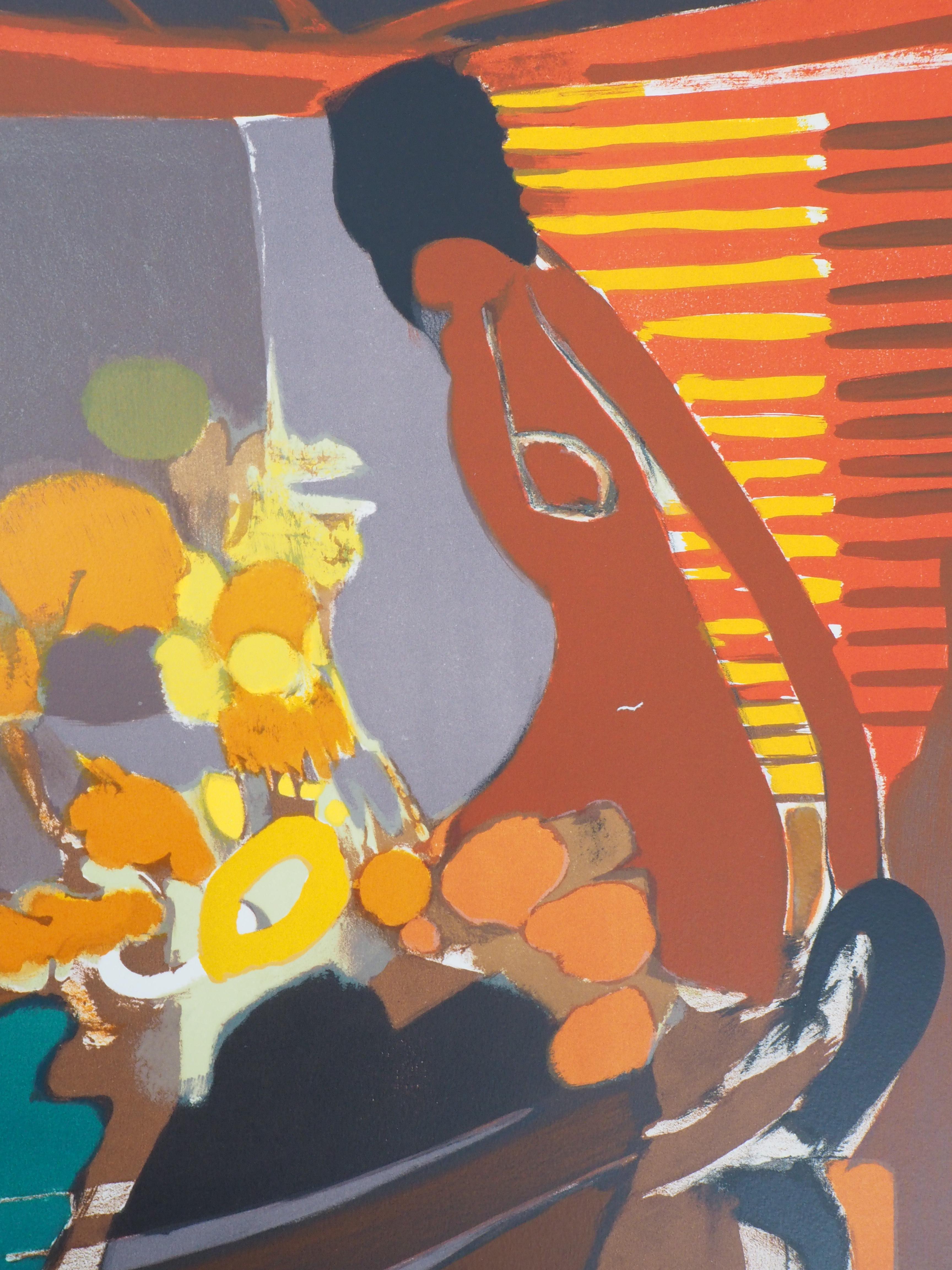 Model : Sweet Day at Home - Original Lithograph Handsigned and N° (Mourlot) - Brown Interior Print by Alfred Defossez