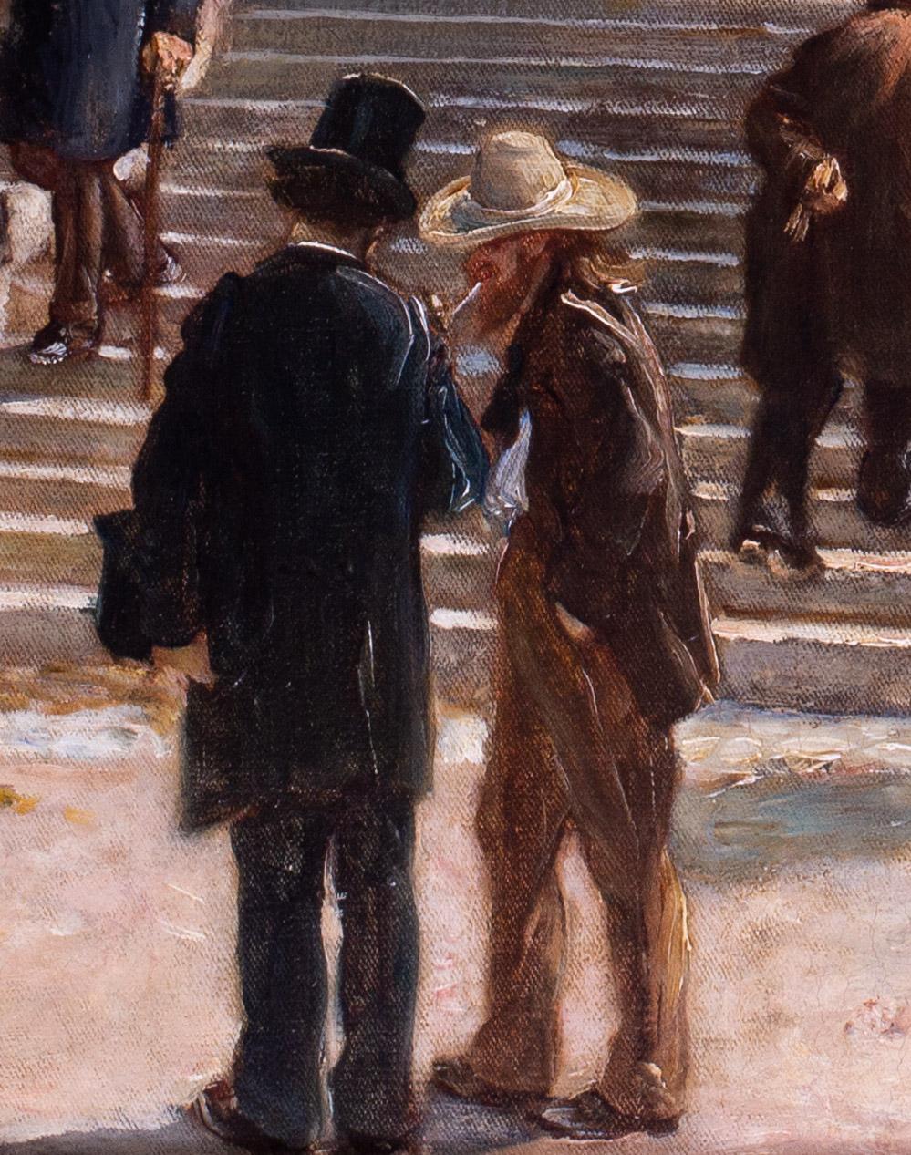 19th Century oil painting of figures in the Jardin du Luxembourg, Paris - Impressionist Painting by Edme Alexis Alfred Dehodencq