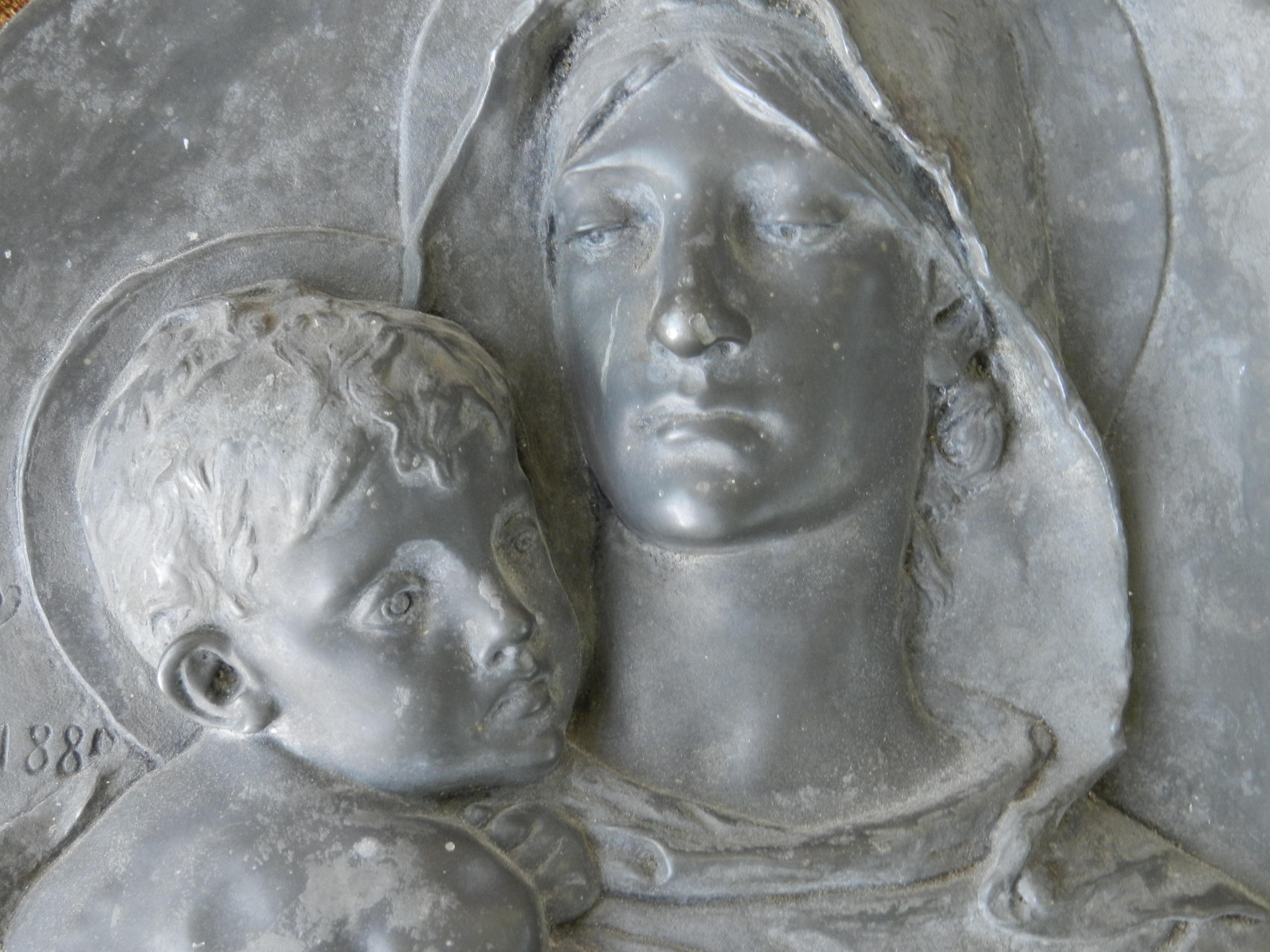 Madonna and Child 19th Century Pewter Sculpture after A Lanson c1881 Mary Jesus  - Brown Figurative Sculpture by ALFRED DESIRE LANSON