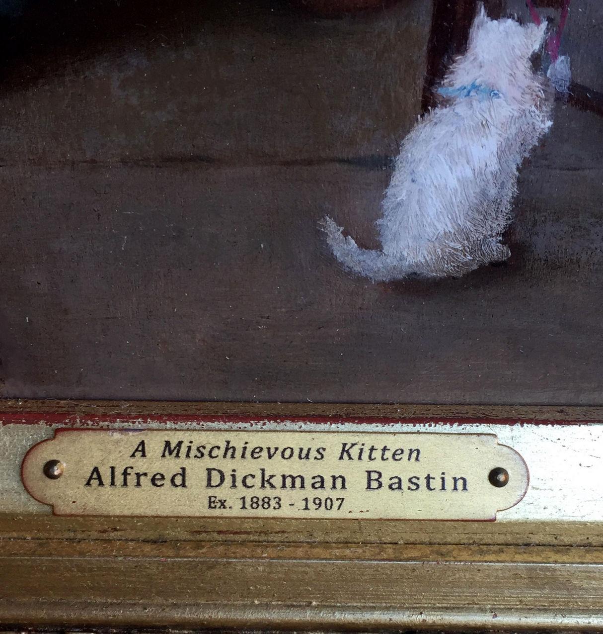 Alfred Dickman Bastin Ölgemälde Katze Schelmisches Kätzchen Vergoldeter Rahmen (Viktorianisch) im Angebot