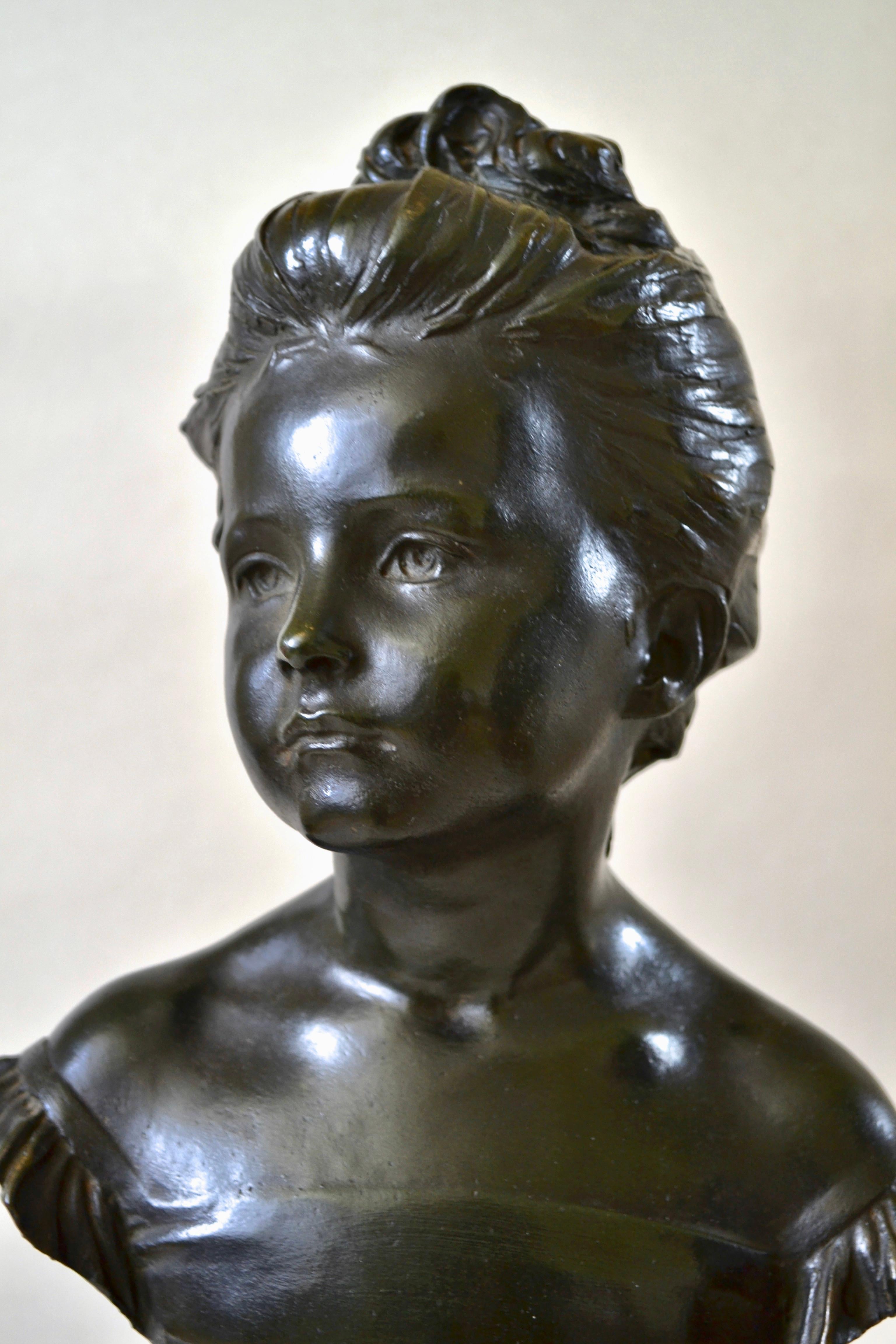 Alfred Drury RA Figurative Sculpture - The Age of Innocence - New Sculpture bronze bust by Alfred Drury