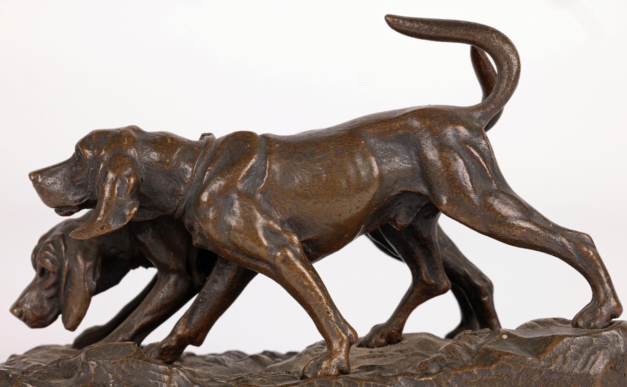 Hand-Crafted Alfred Dubucand French Bronze Hunting Dog Sculpture For Sale