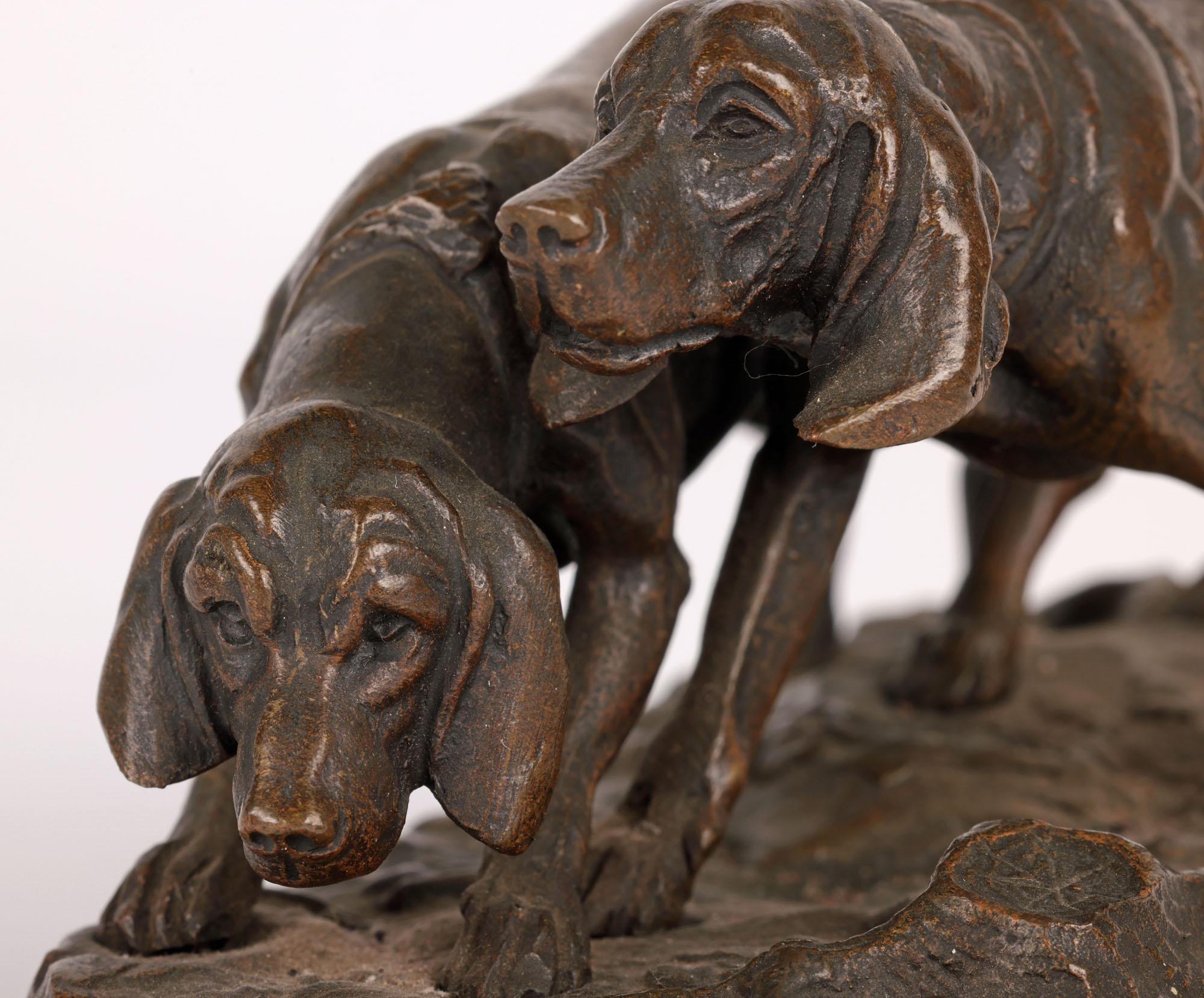 Late 19th Century Alfred Dubucand French Bronze Hunting Dog Sculpture For Sale