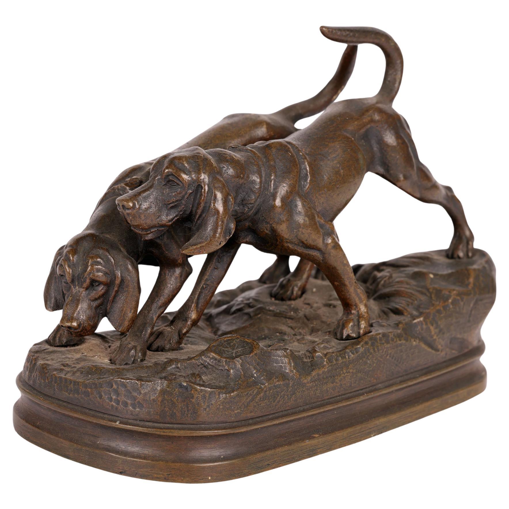 Alfred Dubucand French Bronze Hunting Dog Sculpture For Sale