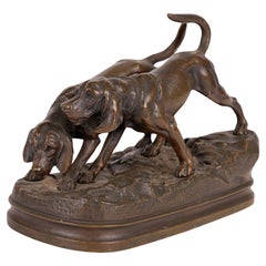 Alfred Dubucand French Bronze Hunting Dog Sculpture