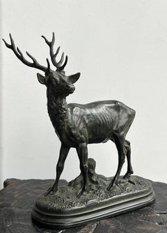 Alfred Dubuccand: "stag", Bronze With Anthracite Green-brown Patina, Late 19th C