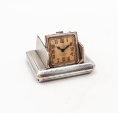 Alfred Dunhill 1928 Art Deco La Captive Squeeze Travel Clock In .925 Sterling