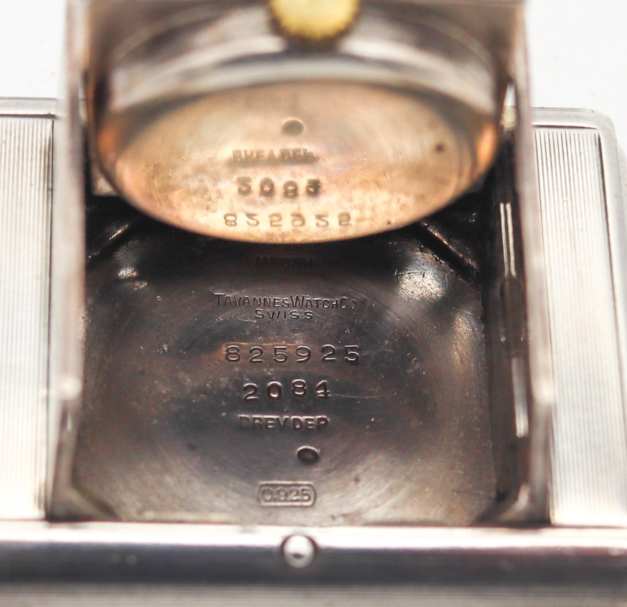 Alfred Dunhill 1928 Art Deco La Captive Squeeze Travel Clock In .925 Sterling  In Good Condition For Sale In Miami, FL